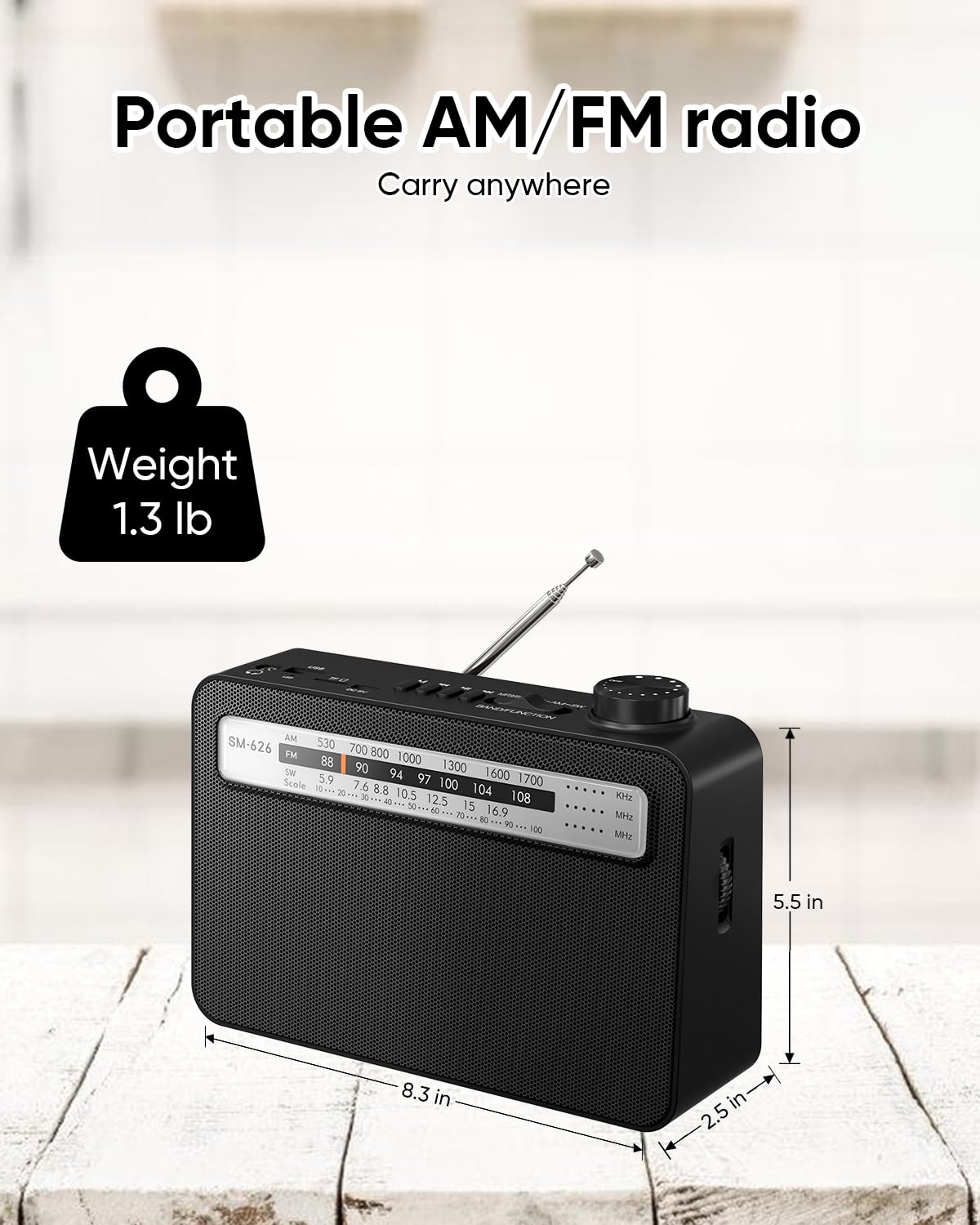 Portable AM FM Radio with Bluetooth Speaker - Rechargeable via AC/USB-C or D Batteries, 5W Output, 3.5mm Headphone Jack, TF Card/USB Playback - Perfect for Camping, Emergencies & Home Use