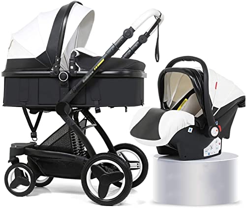 MingrXieh Luxury Baby Stroller Travel System - Foldable Lightweight Pushchair with Shock Absorption, Adjustable Canopy & PU Leather Seat (Black) - Perfect for Newborns, Toddlers, City Walks and Family Travel