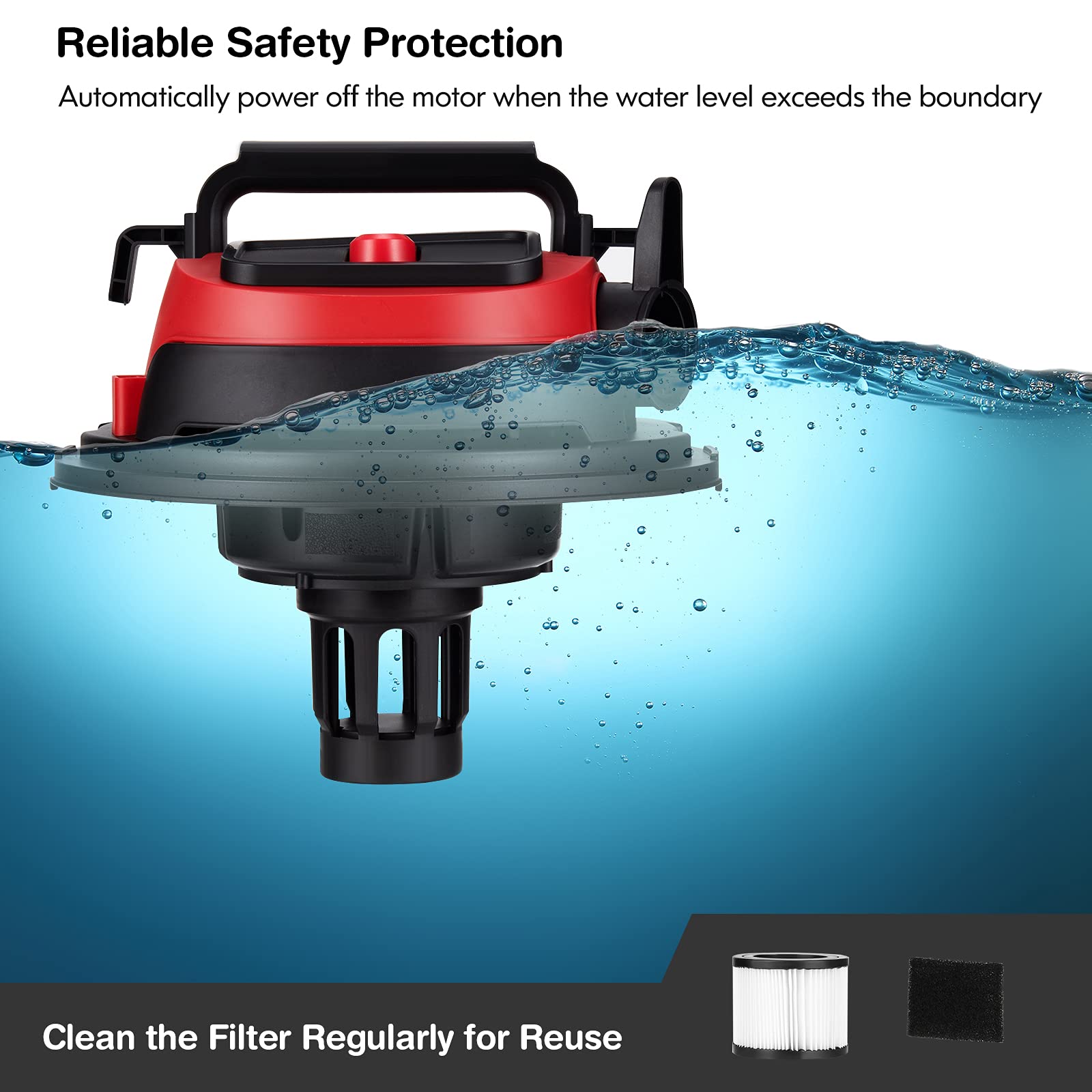 COSTWAY 3-in-1 Wet/Dry Vacuum Cleaner with Blower | 6.6 Gallon 4.8 HP Powerful Suction | Safety Protection & Portable Design | Ideal for Workshop, Car, Garage & Home Cleaning | 1200W Red Vacuum Cleaner for Heavy Duty Use