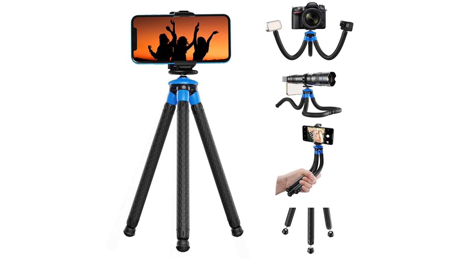 Apexel Flexible Tripod with Detachable Mount APL-JJ07 - Portable Phone Tripod Stand for iPhone, Samsung, Camera, Vlogging, YouTube, Live Streaming & Photography