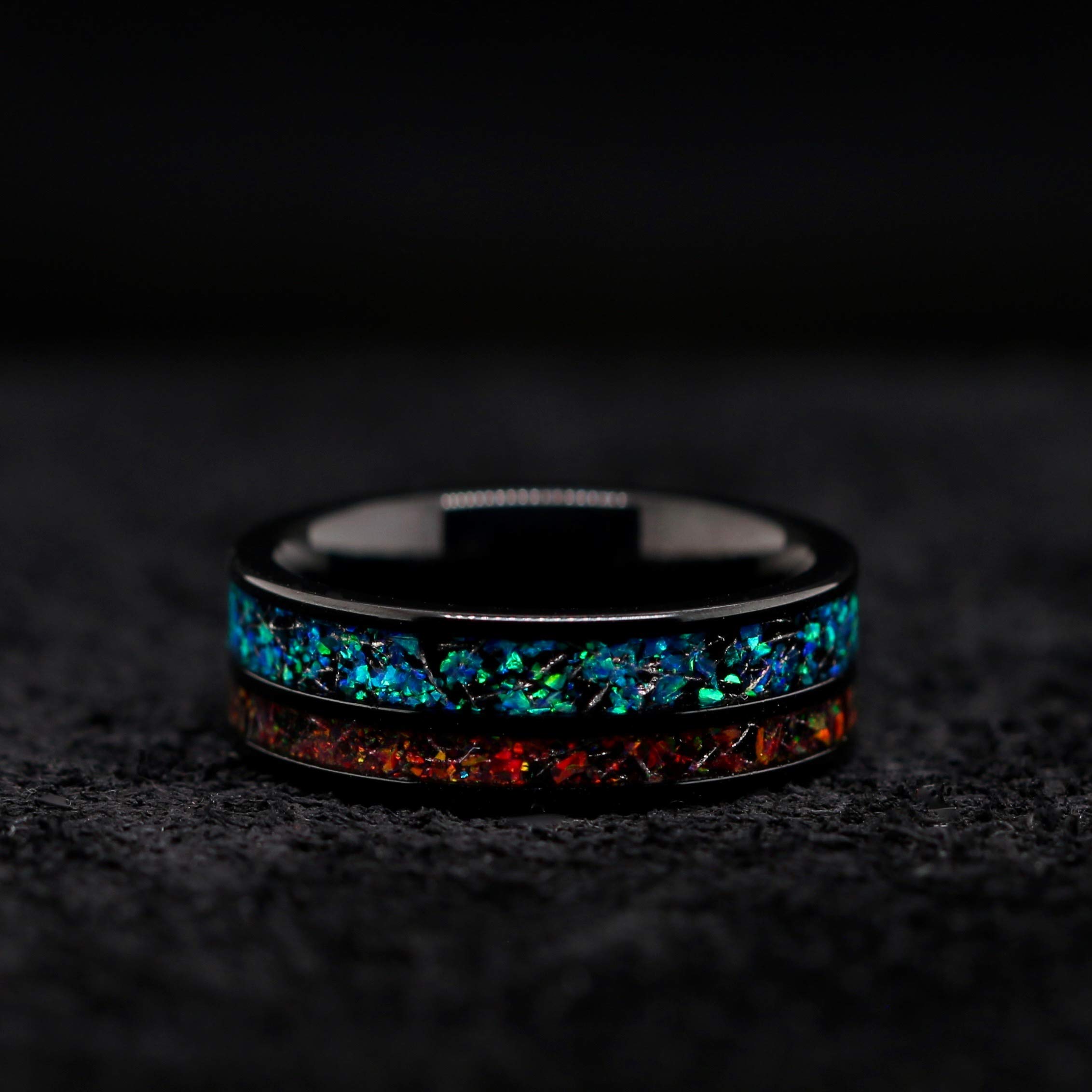Volcanic Ocean Opal Ring for Women & Men | Blue Opal Mosaic Wedding Band | Natural Opal Jewelry for Engagement, Anniversary & Special Occasions