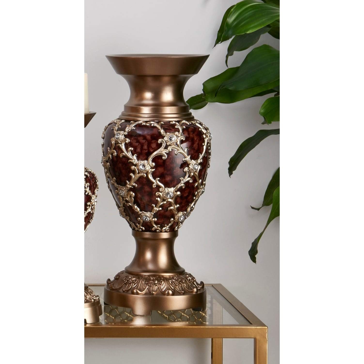 17.5 Inch Brown Traditional Polyresin Decorative Vase - Handcrafted Home Decor for Living Room, Dining Table & Wedding Centerpiece