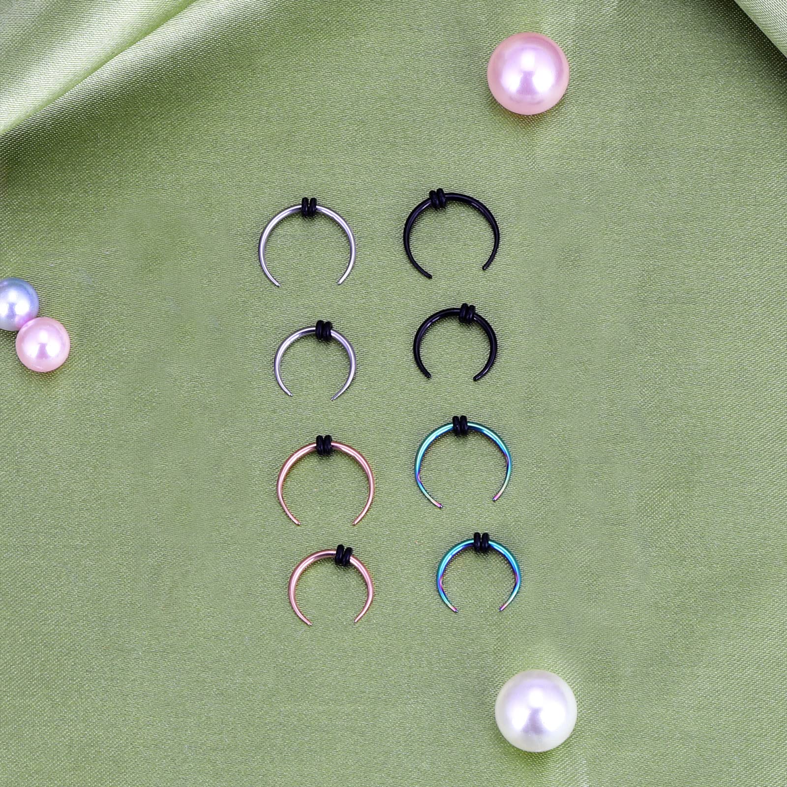 YOFANST 18G-10G Stainless Steel C Shape Septum Rings - Buffalo Horseshoe Nose Piercing Jewelry Set (4 Pairs) for Women & Men | Perfect for Daily Wear, Parties & Alternative Fashion