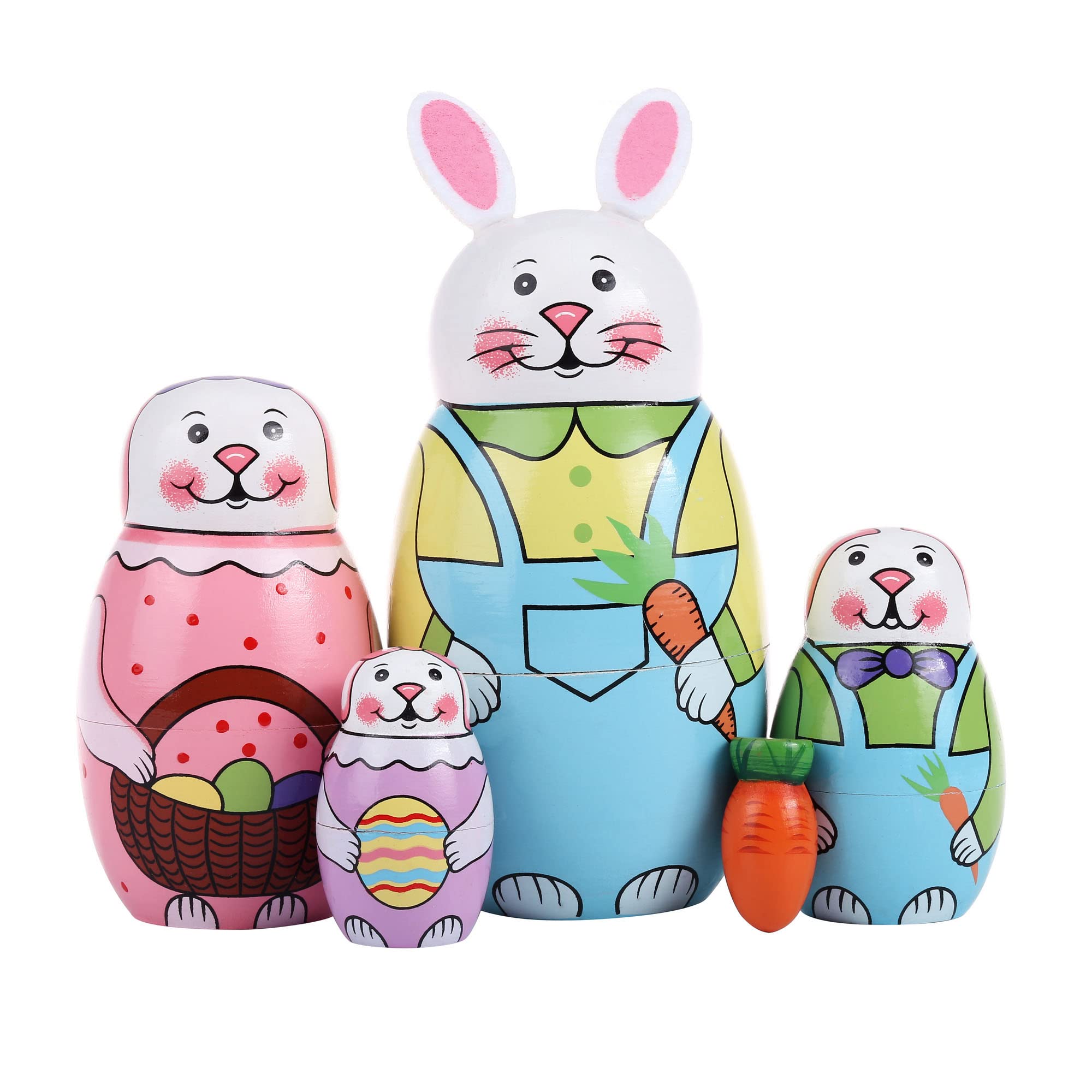 Yoption 5Pcs Handmade Russian Matryoshka Nesting Dolls - Wooden Rabbit Bunny Set for Kids, Christmas, Easter & Birthday Gifts | Home Decor & Collectible Toy for Children's Room & Holiday Display