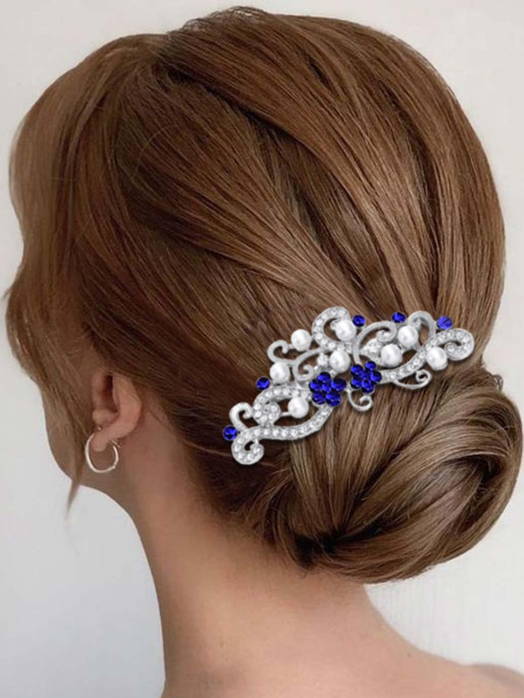 Elegant Silver Rhinestone Wedding Hair Comb with Pearls – Bridal Hair Accessories for Women & Girls (Blue) | Perfect for Weddings, Prom, and Special Occasions