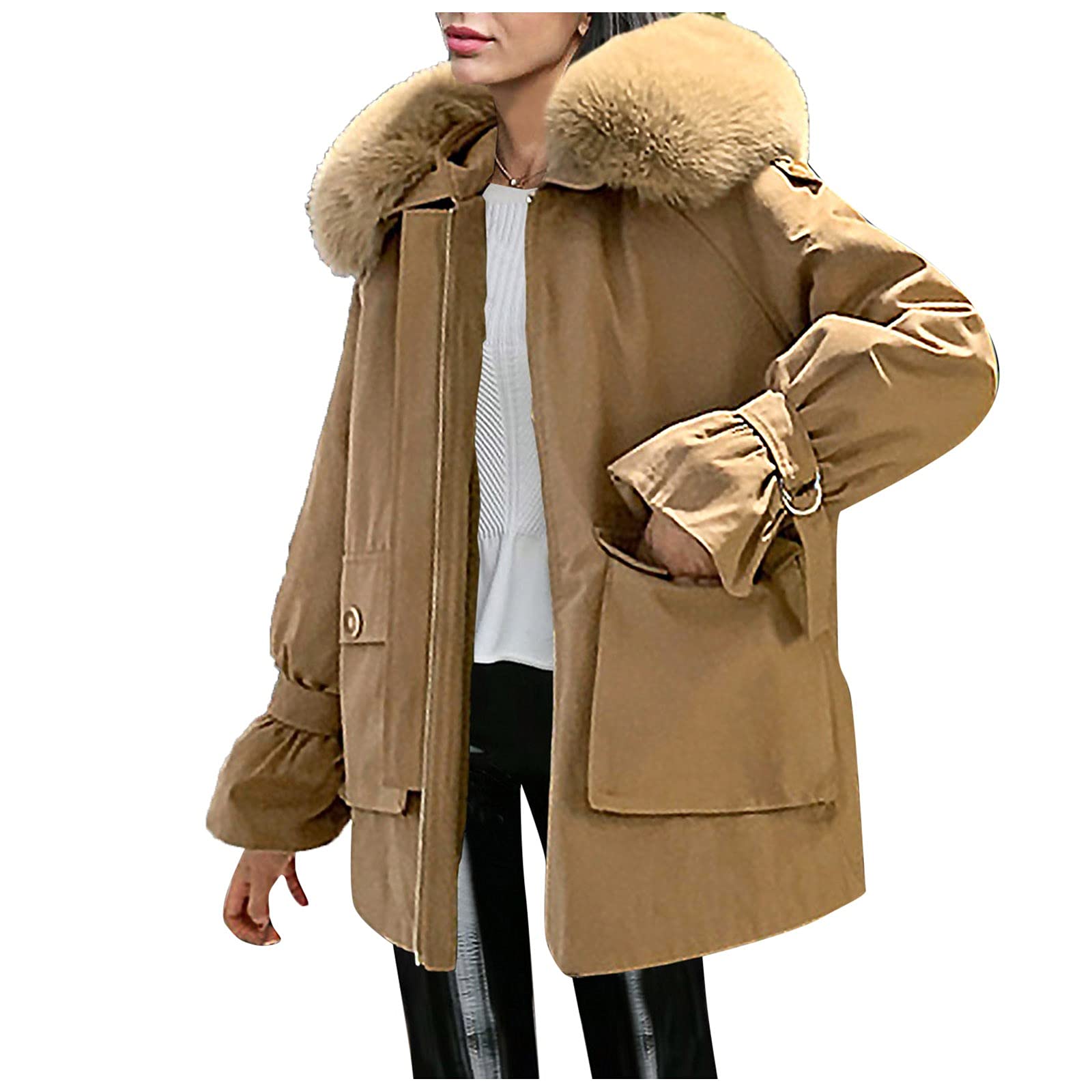 Women's Winter Jacket - Long Cotton Padded Coat with Hood & Pockets | Warm Suede Outerwear for Fall & Winter | Perfect for Outdoor Activities & Daily Commute