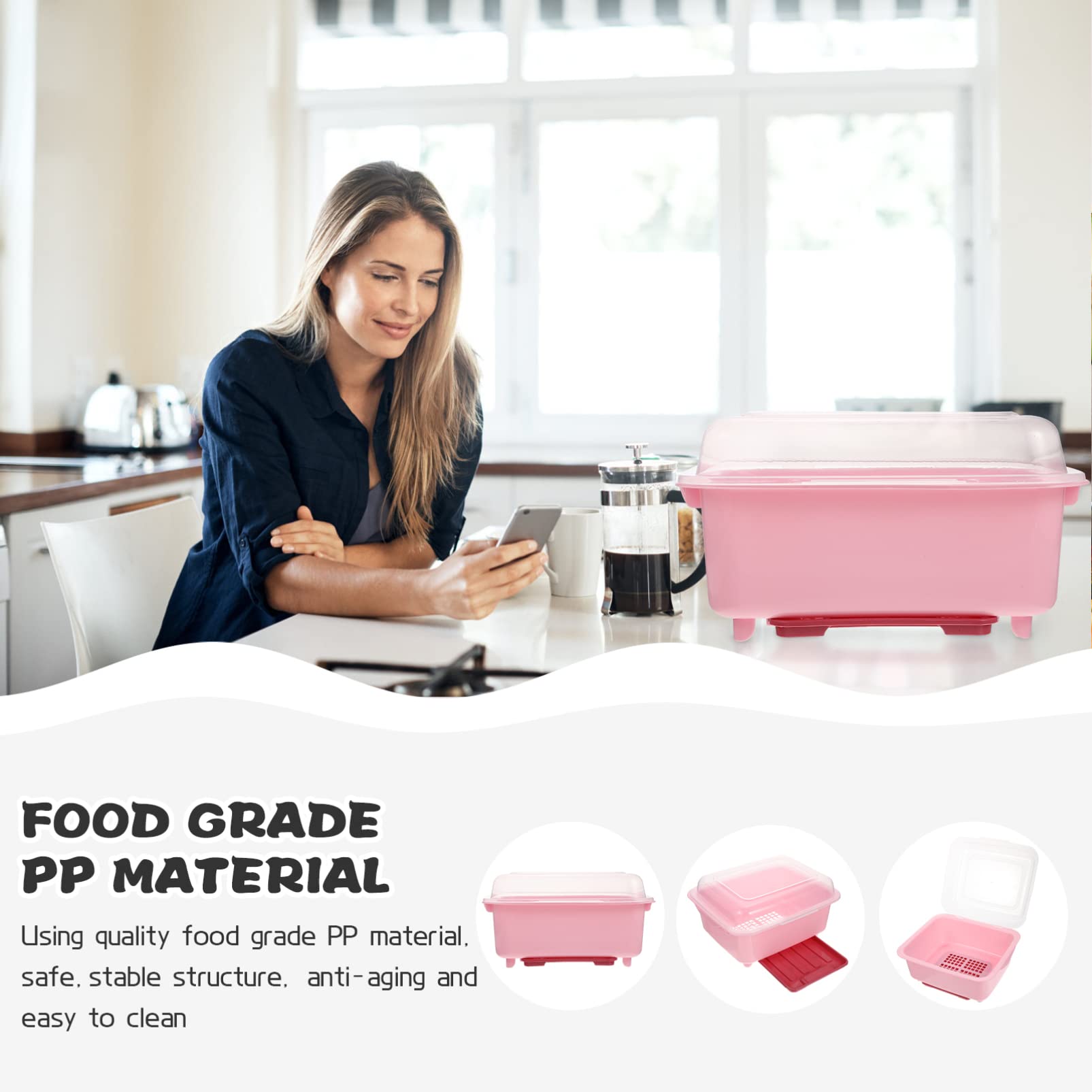 Cabilock Pp Material Kitchen Cutlery Drain Box Bowl, Chopstick & Tableware Organizer, Small Pink Countertop Drain Case for Nursing & Kitchen Organization