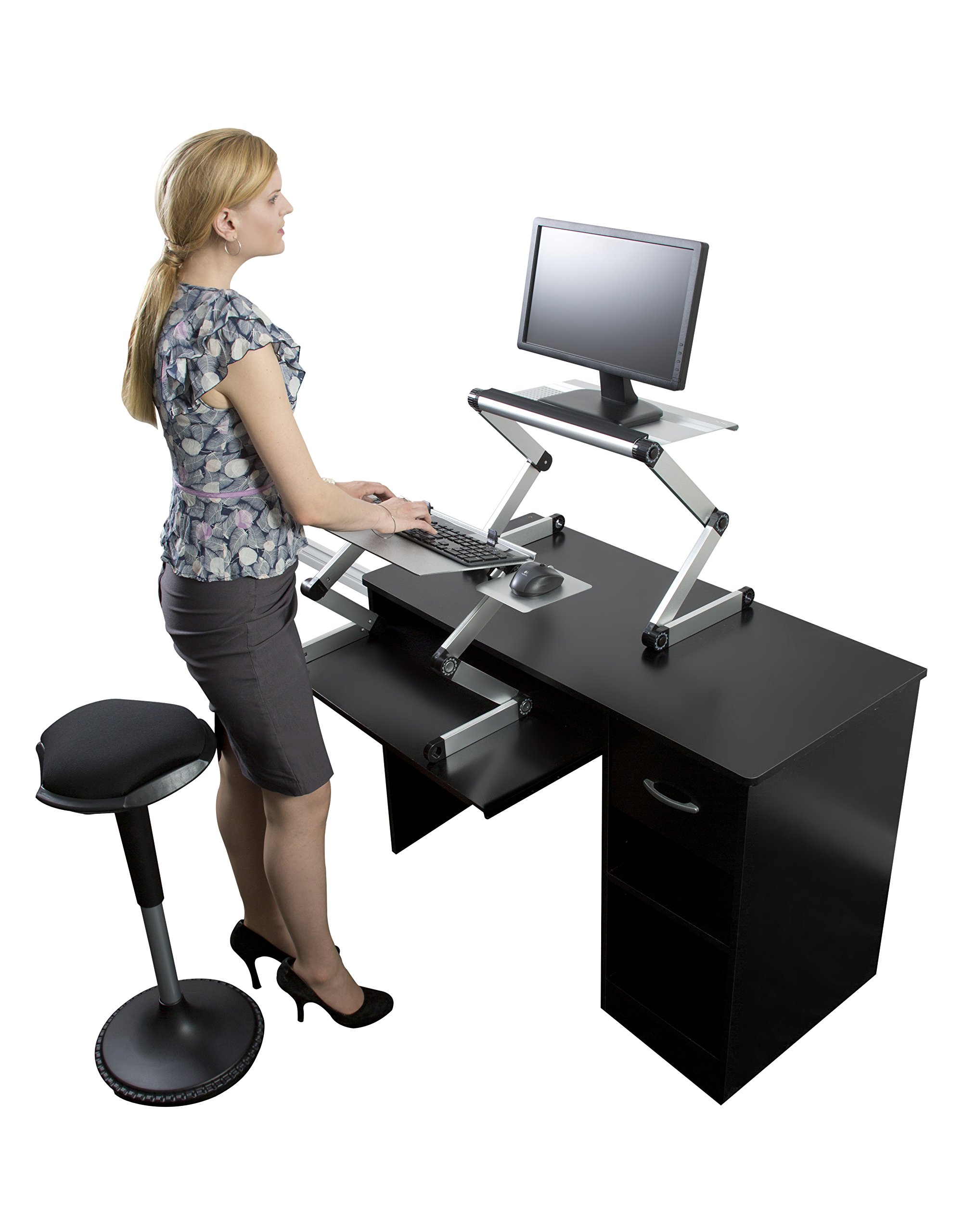 Ergonomic WorkEZ Adjustable Standing Desk Converter - Sit to Stand Riser for Laptop & Monitor, Silver | Height & Angle Adjustable with Negative Tilt | Perfect for Home Office, Gaming & Workspace Ergonomics