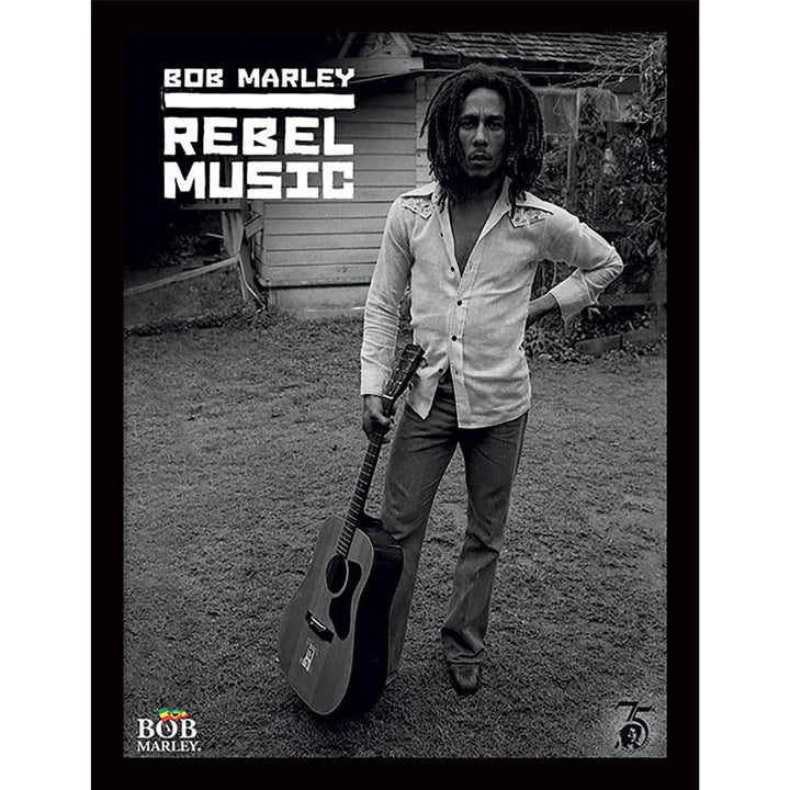 Bob Marley Rebel Music Framed Poster - Vintage Reggae Wall Art for Home, Office & Music Room Decor