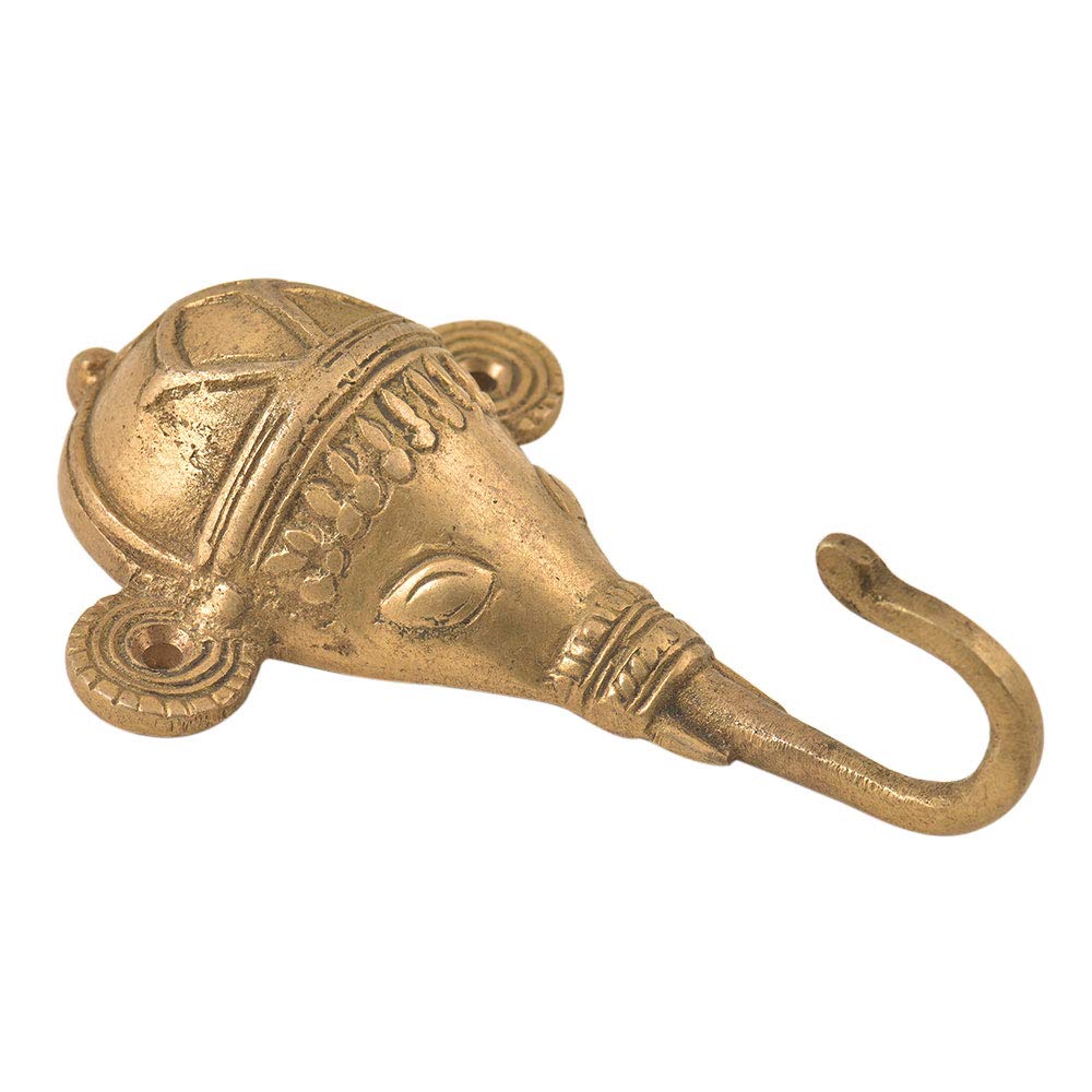 Golden Brass Elephant Wall Hooks - Handmade Tribal Design for Keys & Hats