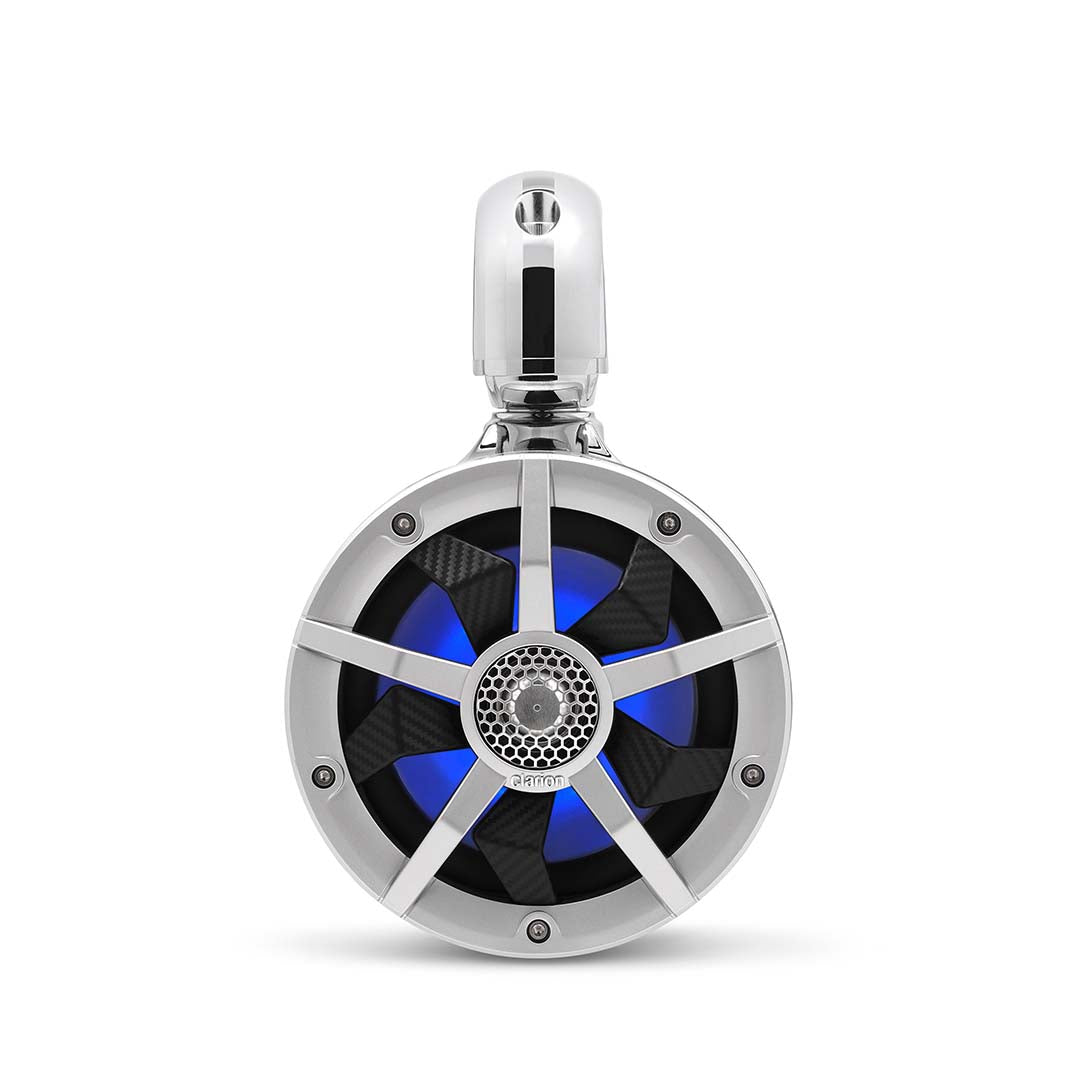 Clarion CM1624TS 6.5 Inch Silver 2-Way Marine Tower Speakers with RGB LED Lighting - Waterproof Boat Audio for Yachts, Pontoons & Outdoor Marine Entertainment