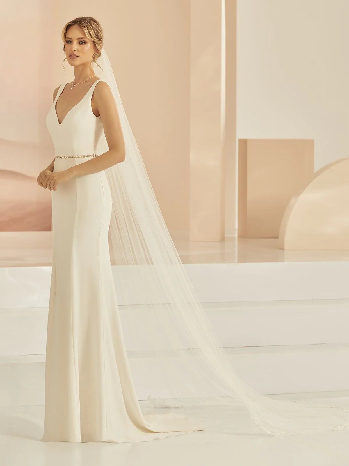 Elegant Cathedral Length Wedding Veil with Beaded Lace Edge - Single Tier Bridal Veil S416 for Romantic Church Weddings & Formal Ceremonies