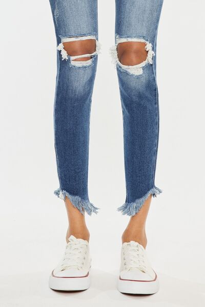 Kancan Women's High Waist Distressed Raw Hem Ankle Skinny Jeans - Trendy Ripped Denim Pants for Casual Wear, Night Out & Street Style Fashion