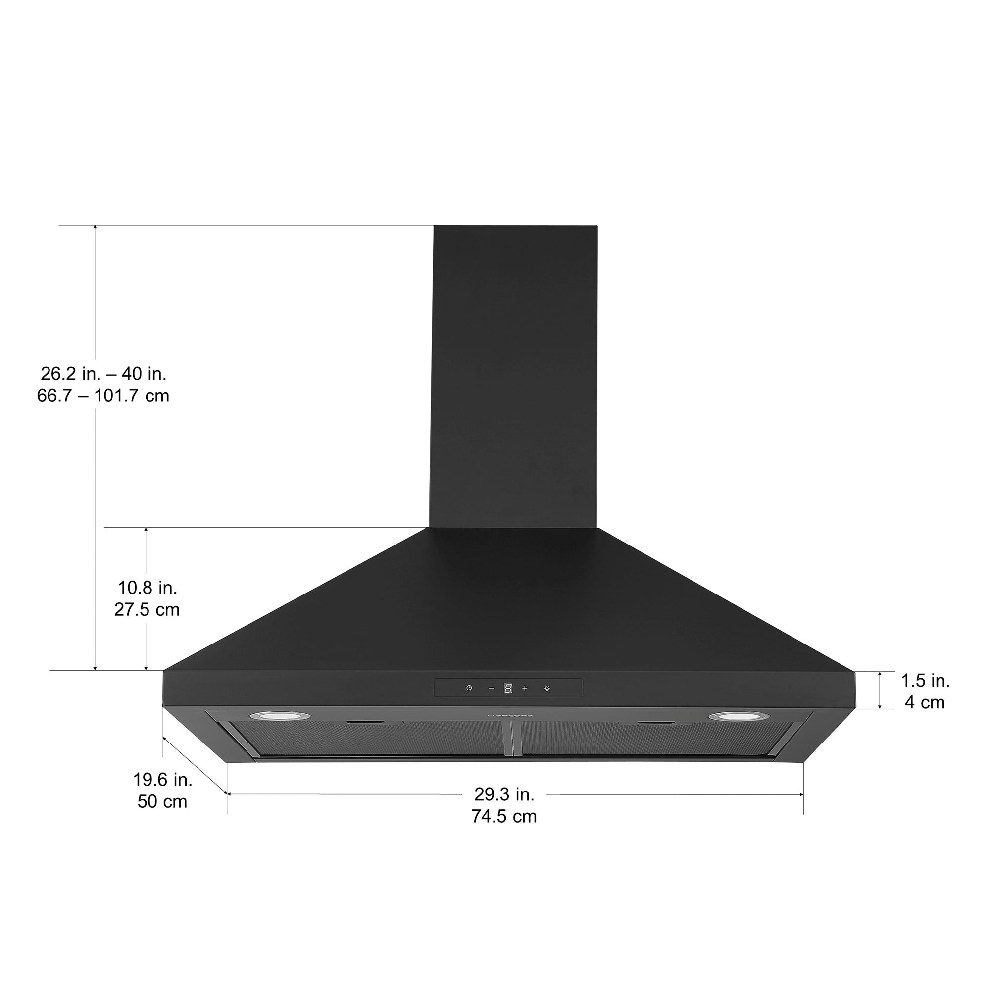 Ancona 30 Inch Convertible Wall Mounted Pyramid Range Hood in Matte Black - Powerful Kitchen Ventilation for Gas Stoves & Cooking Areas