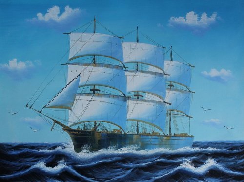 Hand Painted Ocean Sailing Boat Oil Painting on Canvas - Pacific Wave Wall Art Decor for Living Room, Bedroom & Office