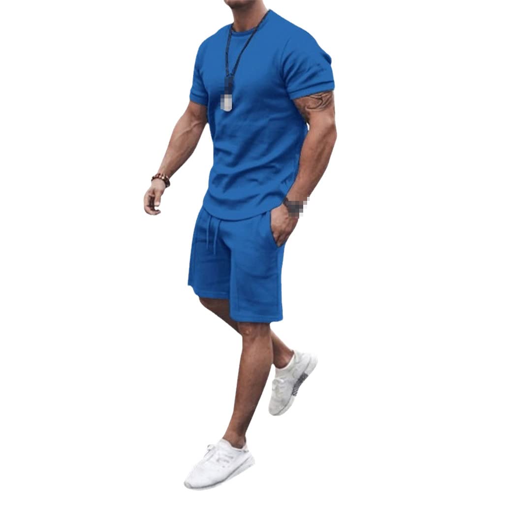 Men's Summer Sports Outfit - 2 Piece Solid Color Short Sleeve T-Shirt & Shorts Set | Athletic Wear for Gym, Running & Casual Summer Activities