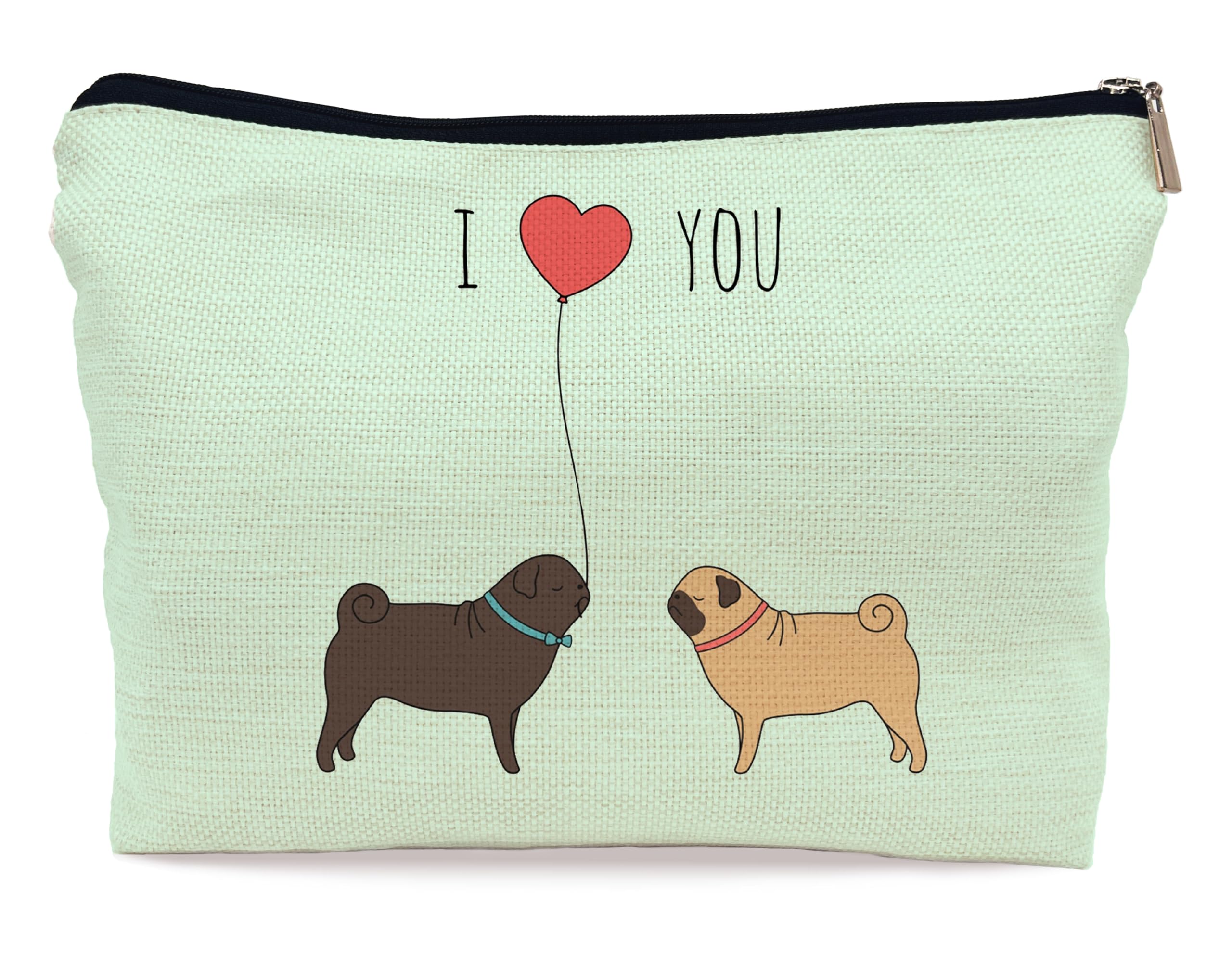 Cute Pug Makeup Bag for Women - Dog Lovers Travel Toiletry Zipper Pouch | Perfect Pug Gifts for Pet Lovers, Couples & Dog Themed Decor (Green) - Great for Travel, Cosmetics Storage & Birthday Presents