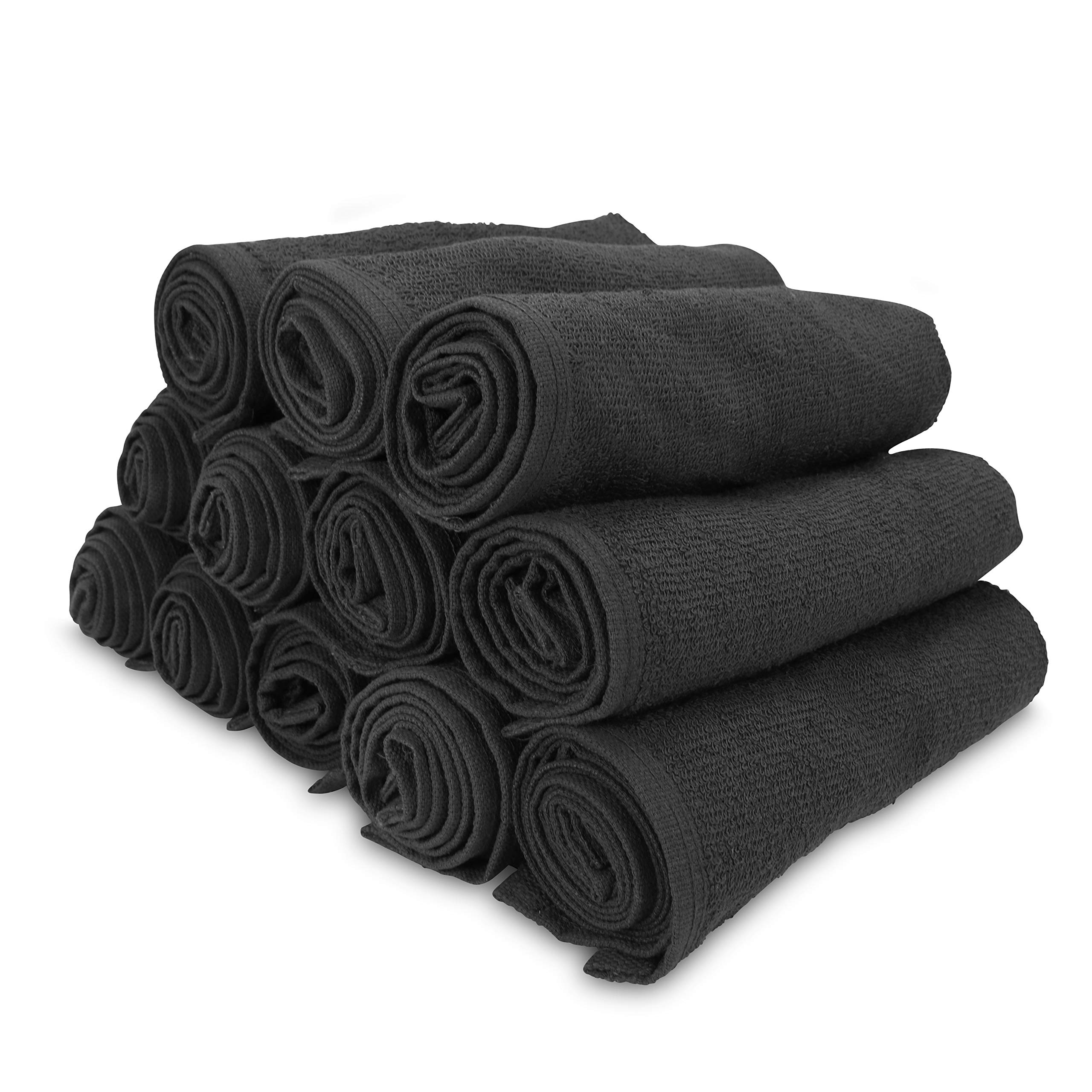 **Arkwright Premium 100% Cotton Ringspun Salon Towels - Quick Dry, Bleach Safe Facial & Hand Towels for Bath, Gym, Hotel, Spa & Travel (12-Pack, Black) - Ideal for Hair Salons, Beauty Treatments & Personal Care**