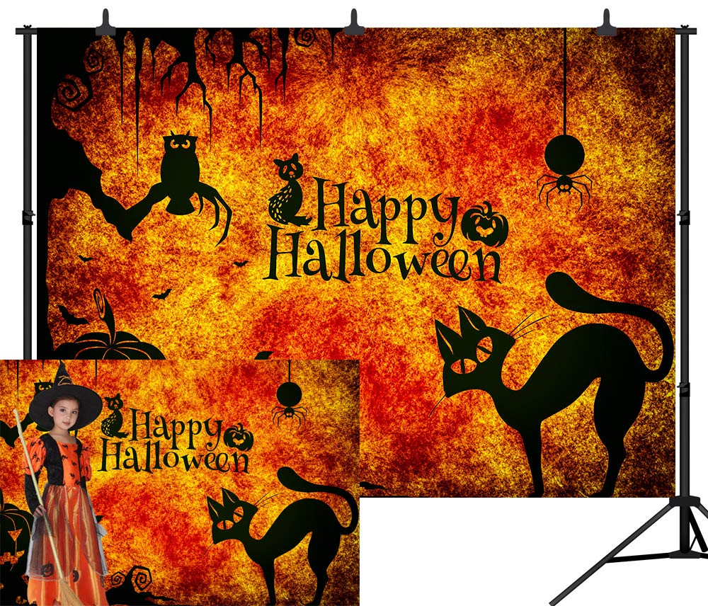 7X5FT Halloween Photo Backdrop - Pumpkin Cat Spider Bat Owl Paper-Cut Design Seamless Vinyl Photography Background for Studio, Party Decor, and Social Media Content Creation