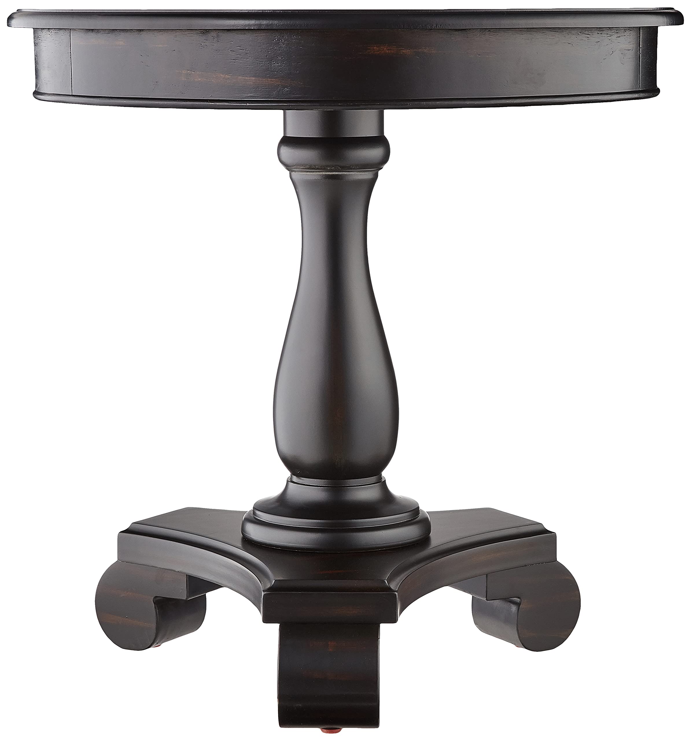 Roundhill Furniture Rene Round Wood Pedestal Side Table - Black Wooden End Table for Living Room, Bedroom & Office Decor