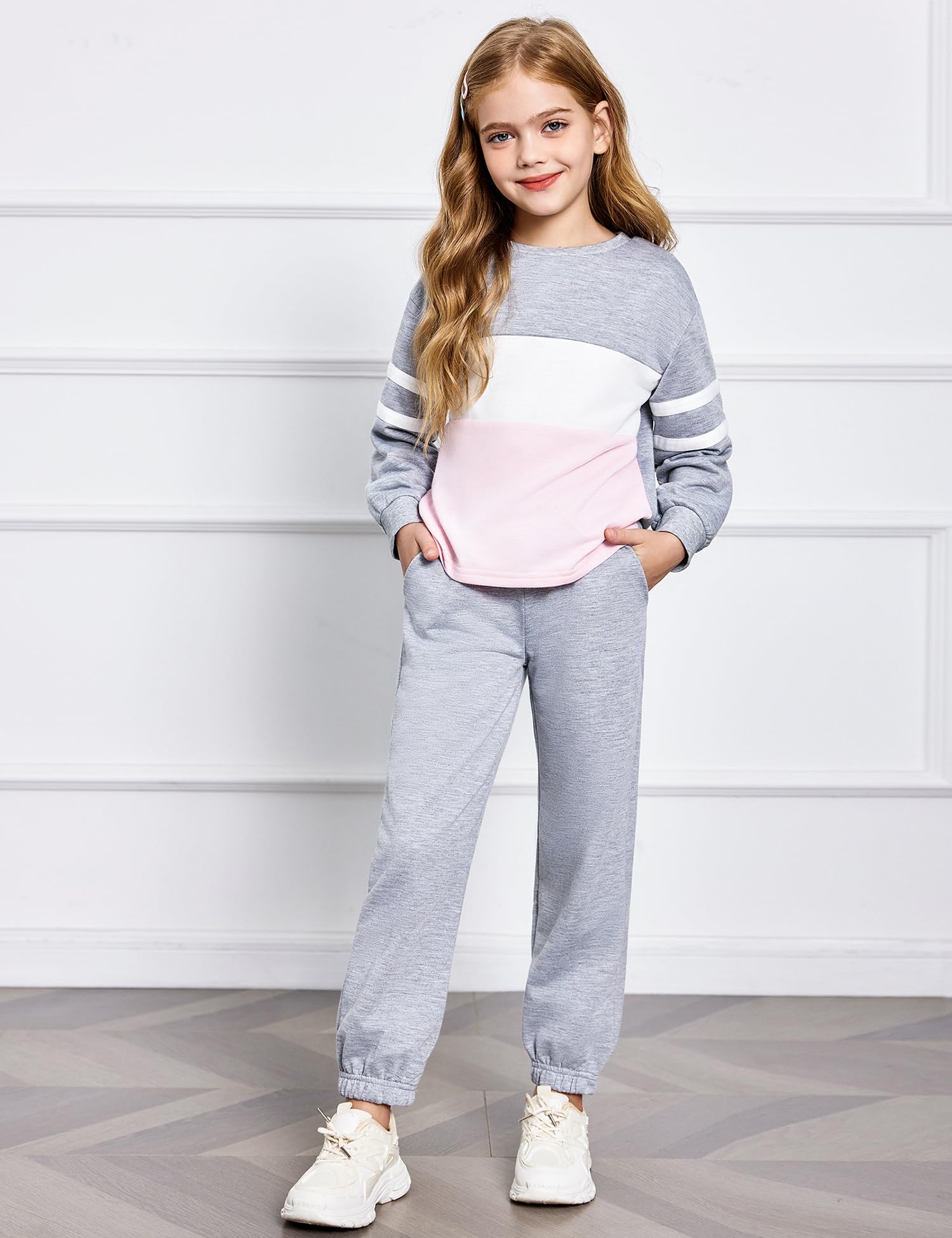 Arshiner Girls' Long Sleeve Color Block Sweatshirt & Lounge Pants Set with Pocket - Cute Matching Outfits for Toddler Girls - Perfect for Playdates, School & Family Photos