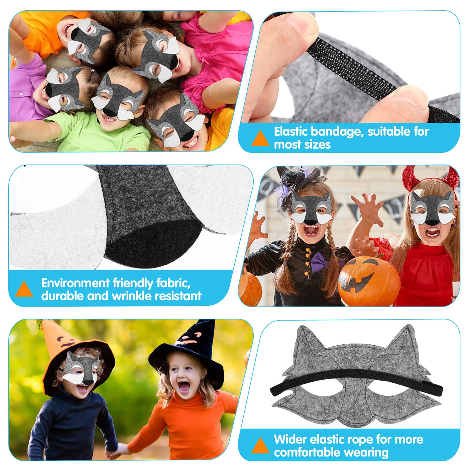 3PCS Wolf Felt Animal Masks for Kids - Half Face Wolf Costume Masquerade for Halloween, Birthday Parties & Cosplay - Perfect for Dress-Up, Role Play & Themed Events