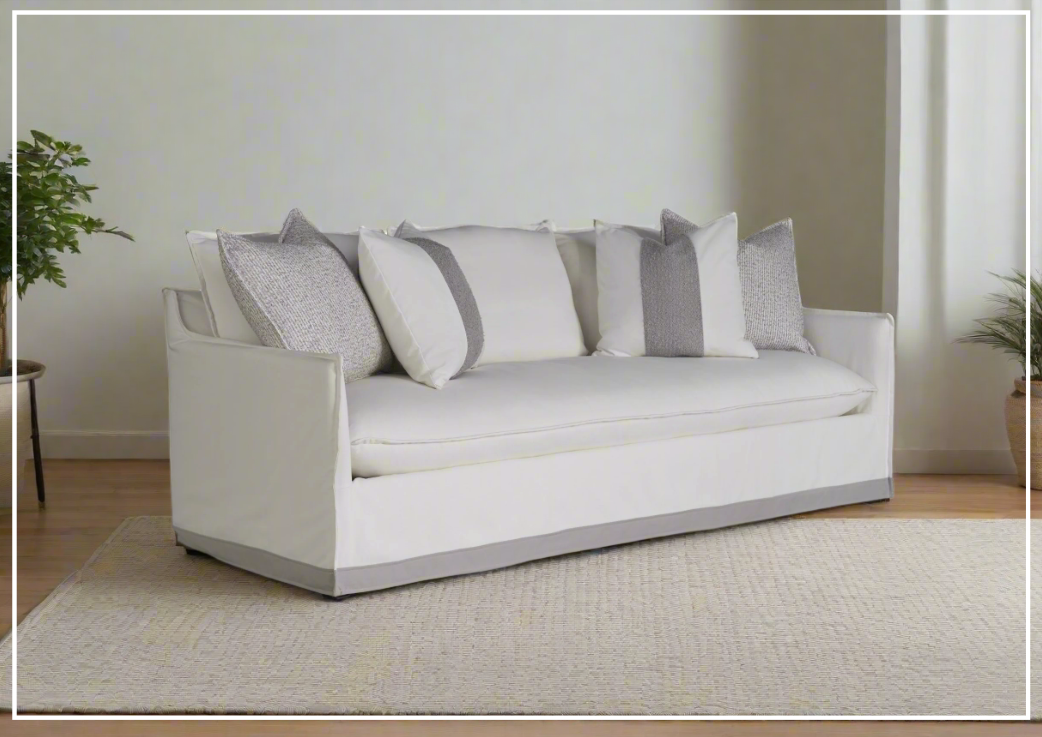 Universal White Fabric Sofa with Pillows - Siesta Key Stationary Couch for Living Room, Lounge & Home Decor