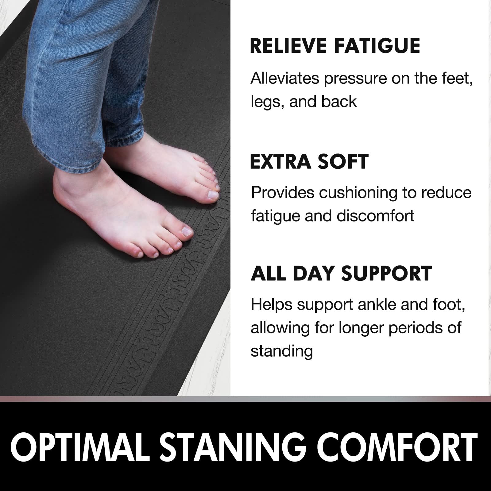Anti Fatigue Kitchen Mats for Standing - Non Slip, Waterproof Floor Mat for Home & Office - Cushioned Comfort Mat for Pain Relief at Standing Desk, Laundry Room - Easy to Clean 24x72 Inch Black Mat for Comfortable Cooking & Long Work Hours