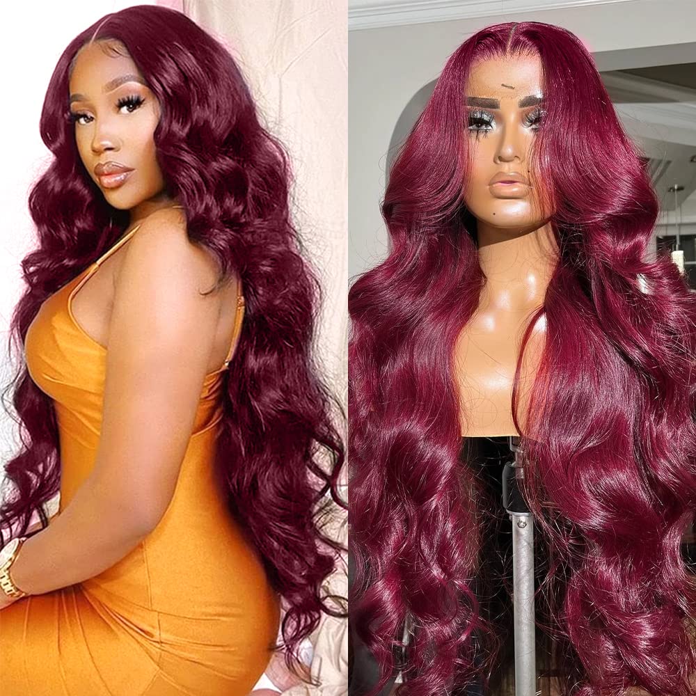 99J Burgundy Lace Front Wigs Human Hair - 30Inch Pre Plucked 13x4 HD Transparent Lace Frontal with Baby Hair, Body Wave Glueless Wigs for Women | Perfect for Daily Wear, Cosplay, Parties & Special Occasions