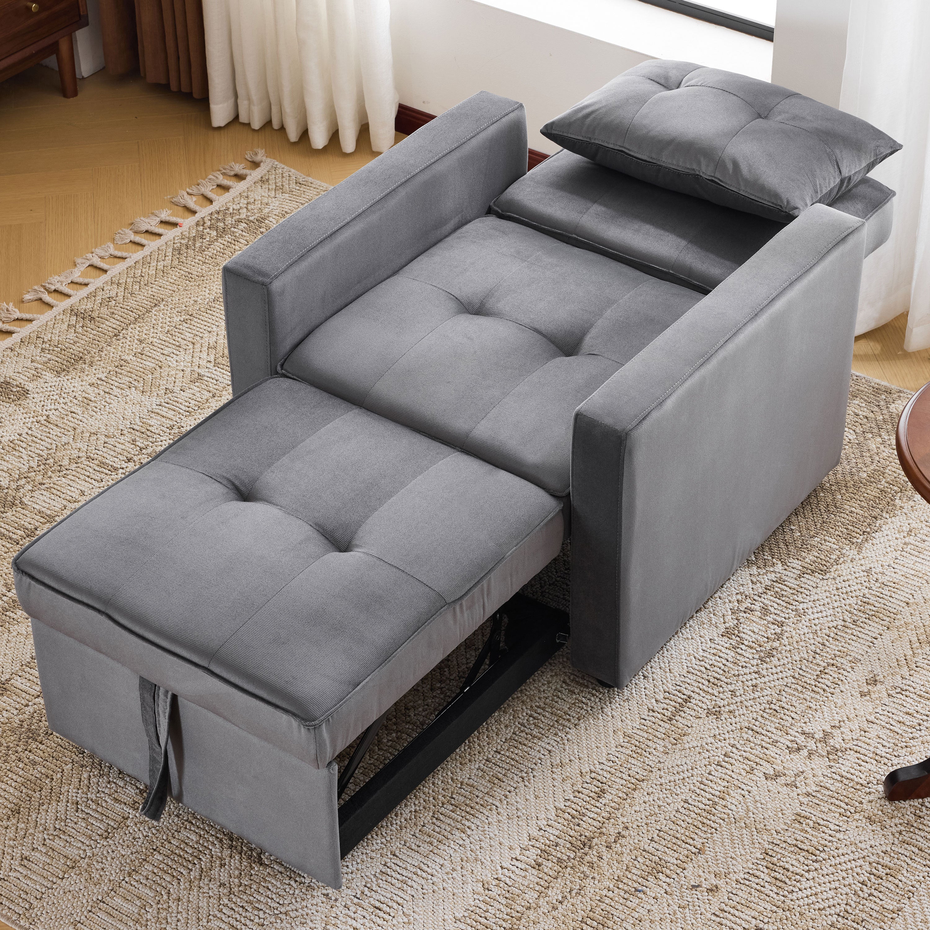 3-in-1 Convertible Sleeper Sofa Bed Chair with Pillow & Pocket - Modern Velvet Fabric Multi-Functional Furniture for Living Room, Bedroom, Study & Small Apartments (Gray) | Perfect for Guest Sleeping, Lounging & Space Saving Solutions