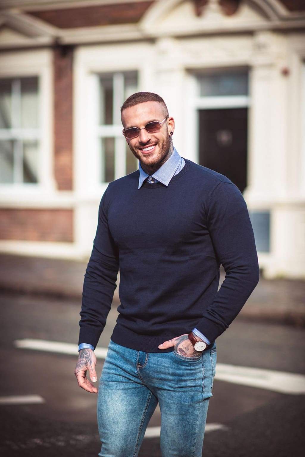 Cavani Men's Navy Blue Knit Crewneck Sweater - Soft & Comfortable Winter Pullover for Casual Wear & Office Outfits