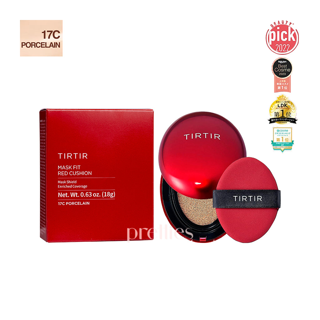 TIRTIR Mask Fit Red Cushion SPF40 PA++ Foundation - 18g (17C Porcelain) - Lightweight & Hydrating for Daily Sun Protection & Flawless Coverage - Perfect for Work, Date Night & Everyday Makeup