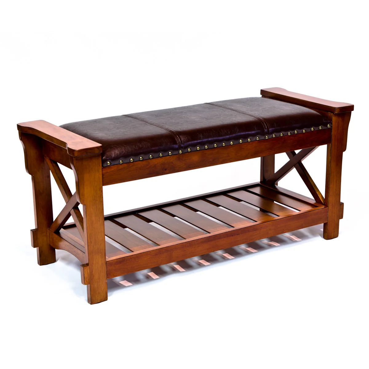 All Things Cedar Padded Entryway Bench with Cherry Finish - Perfect for Hallway, Mudroom & Bedroom Seating & Storage