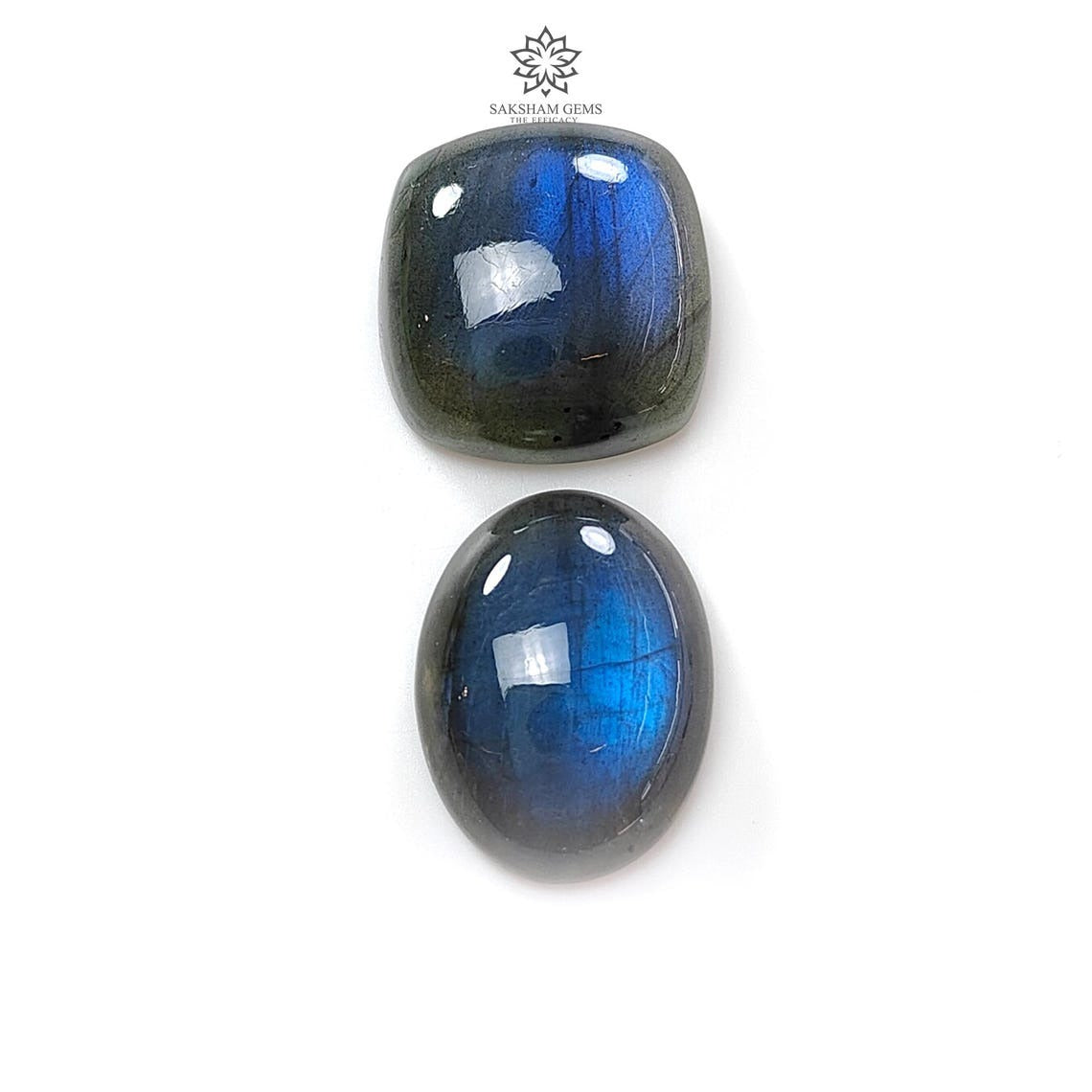 Natural Blue Labradorite Gemstone Cabochon Set - Untreated Oval, Baguette & Cushion Shapes (2pcs) for Jewelry Making, Wire Wrapping & Healing Crystal Collection