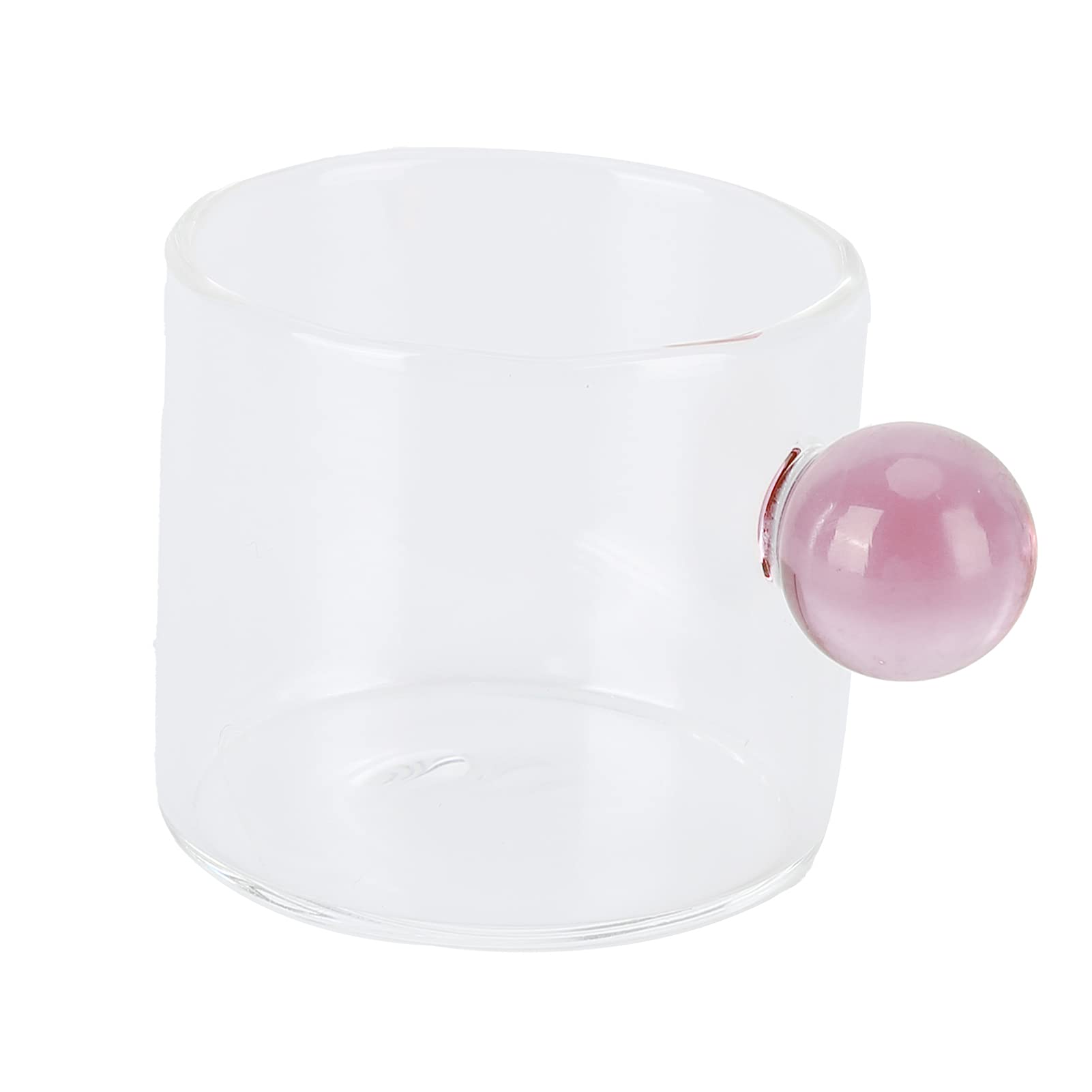 120ml Heat-Resistant Glass Teacup with Ball Handle - Transparent Coffee Mug for Tea, Water, Milk - Perfect for Home, Office & Gifts (Pink Handle)