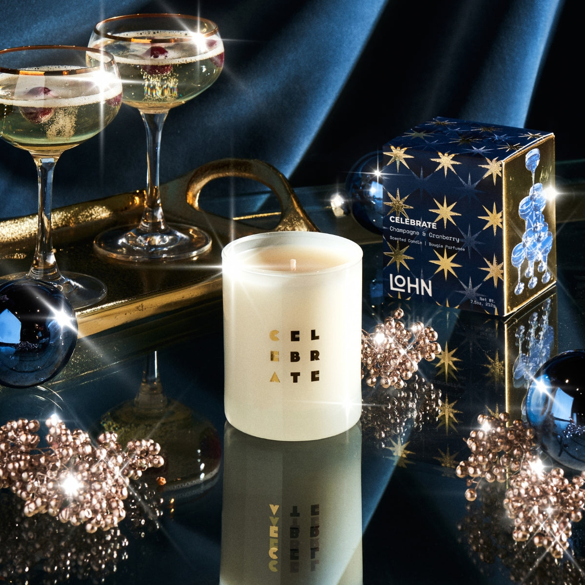 CELEBRATE Scented Candle - Champagne & Cranberry Fragrance for Holidays, Parties & Romantic Dinners | Premium Soy Wax Candle for Home Decor & Gifts