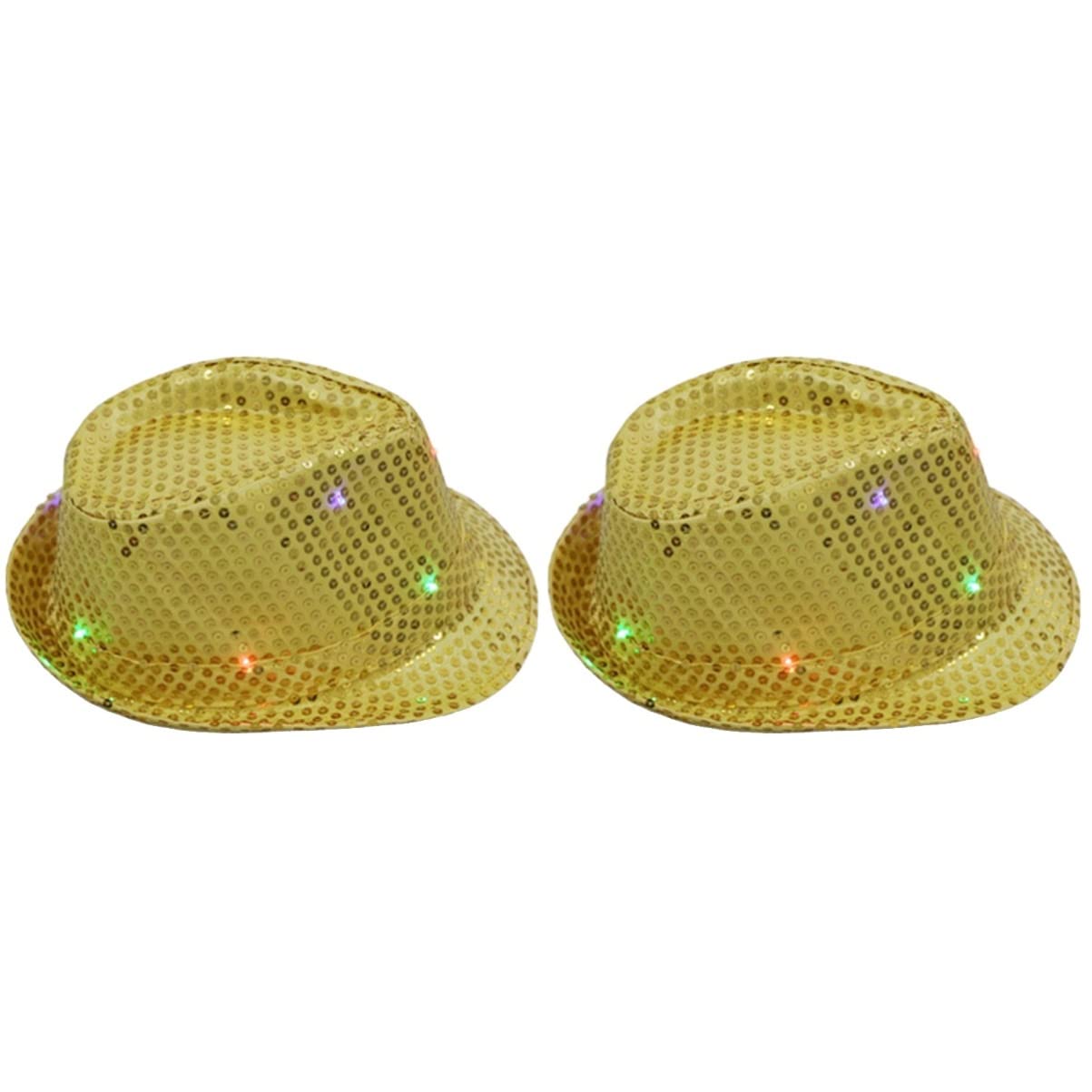 Bestoyard 2 Pack LED Fedora Hat - Light Up Luminous Jazz Hat with Golden Sequins for Costume Party, Halloween, Cosplay & Night Events