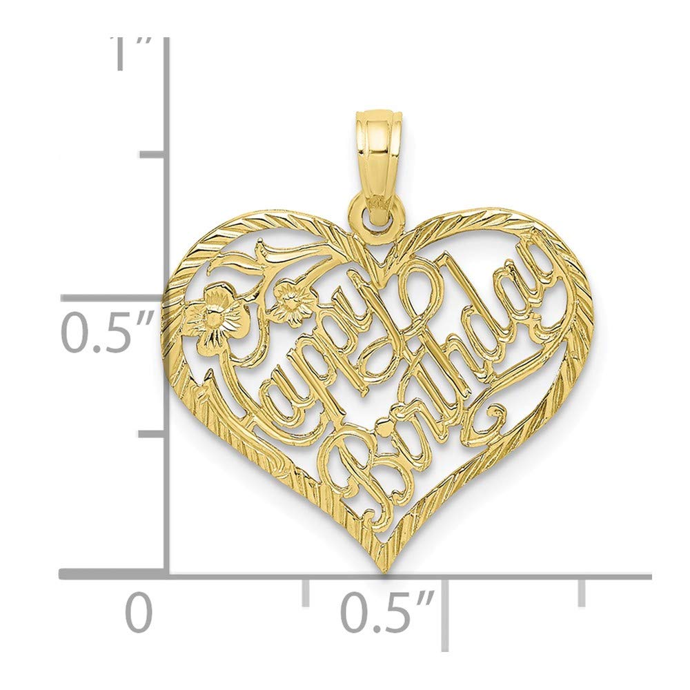 10K Yellow Gold Solid Happy Birthday Heart Pendant Charm - Elegant Jewelry Gift for Women, Birthday Celebration, Anniversary & Special Occasions