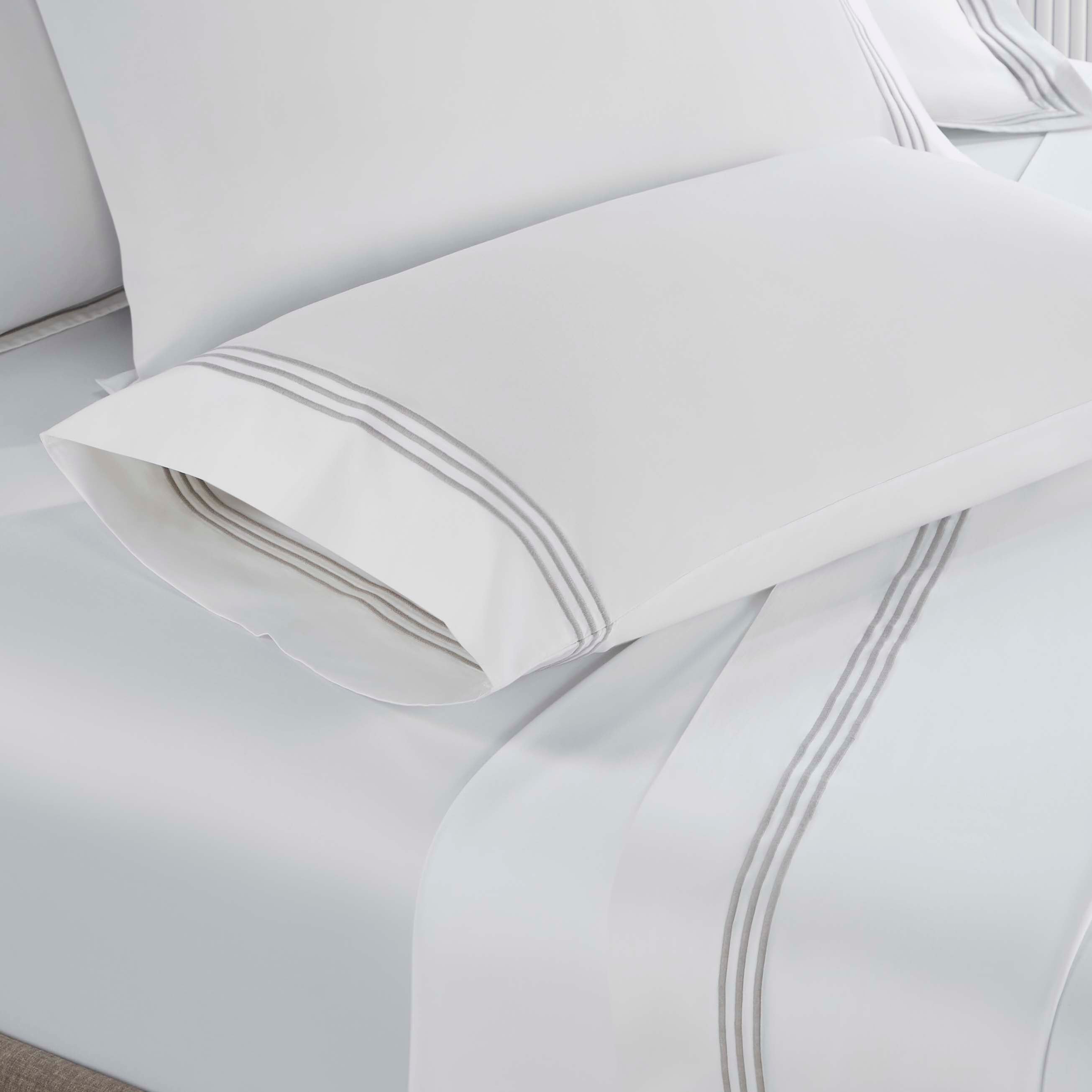 Brandon Cotton 3-Line Embroidered Deep Pocket Bed Sheet Set - Queen Size Soft Luxury Sheets for Bedroom, Hotel & Guest Room Comfort