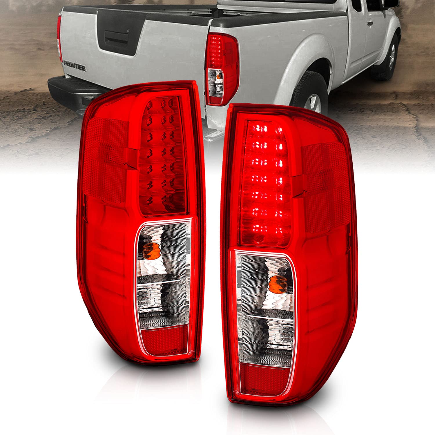 2005-2021 Nissan Frontier & 2009-2012 Suzuki Equator LED Brake Tail Lights - Clear Red Replacement Assembly Set (Pair) for Enhanced Visibility & Safety - Perfect for Night Driving & Off-Road Adventures