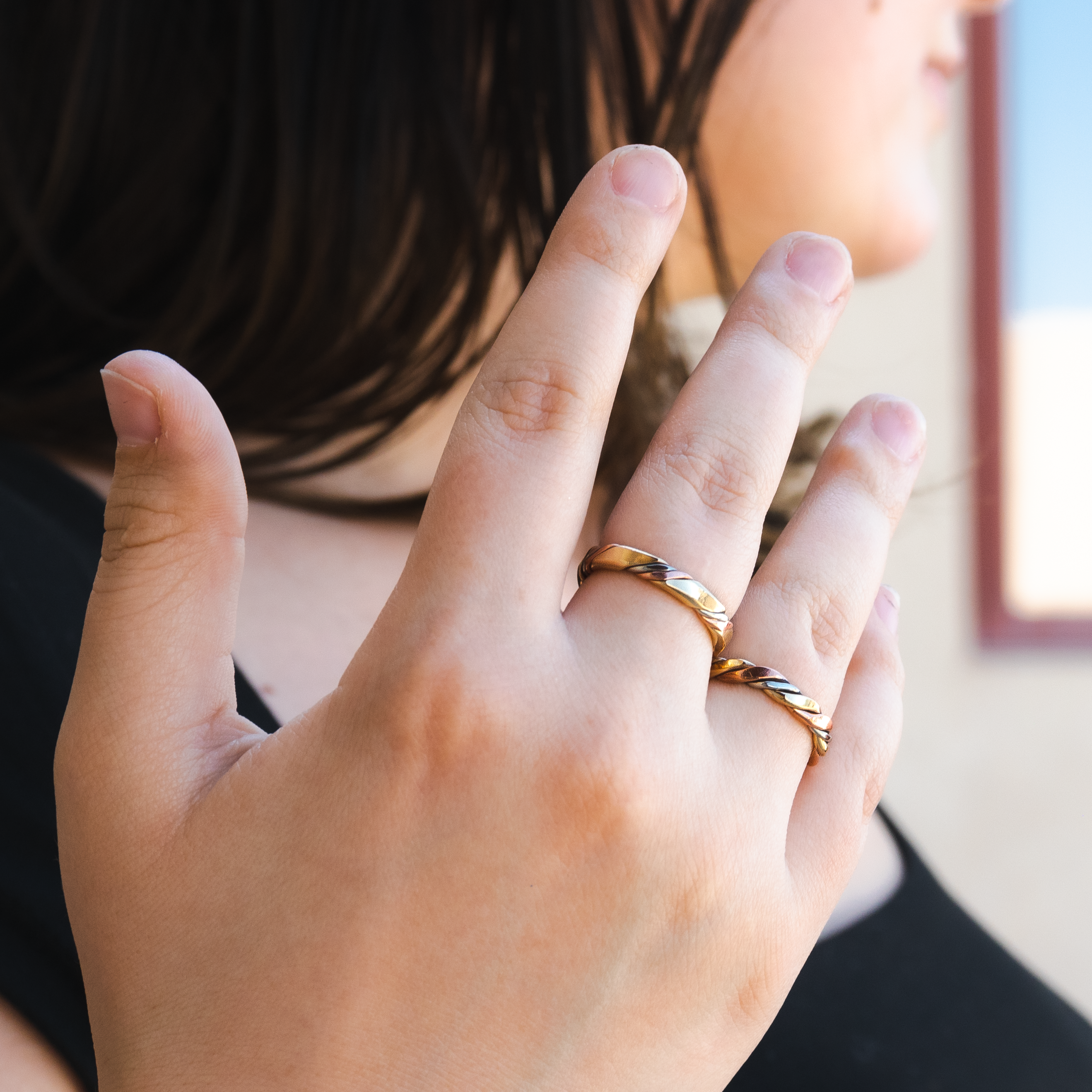 Verna Tahe 3-Tone Stackable Ring for Women - Elegant Gold Silver Rose Gold Fashion Jewelry - Perfect for Everyday Wear, Date Night & Gift Giving