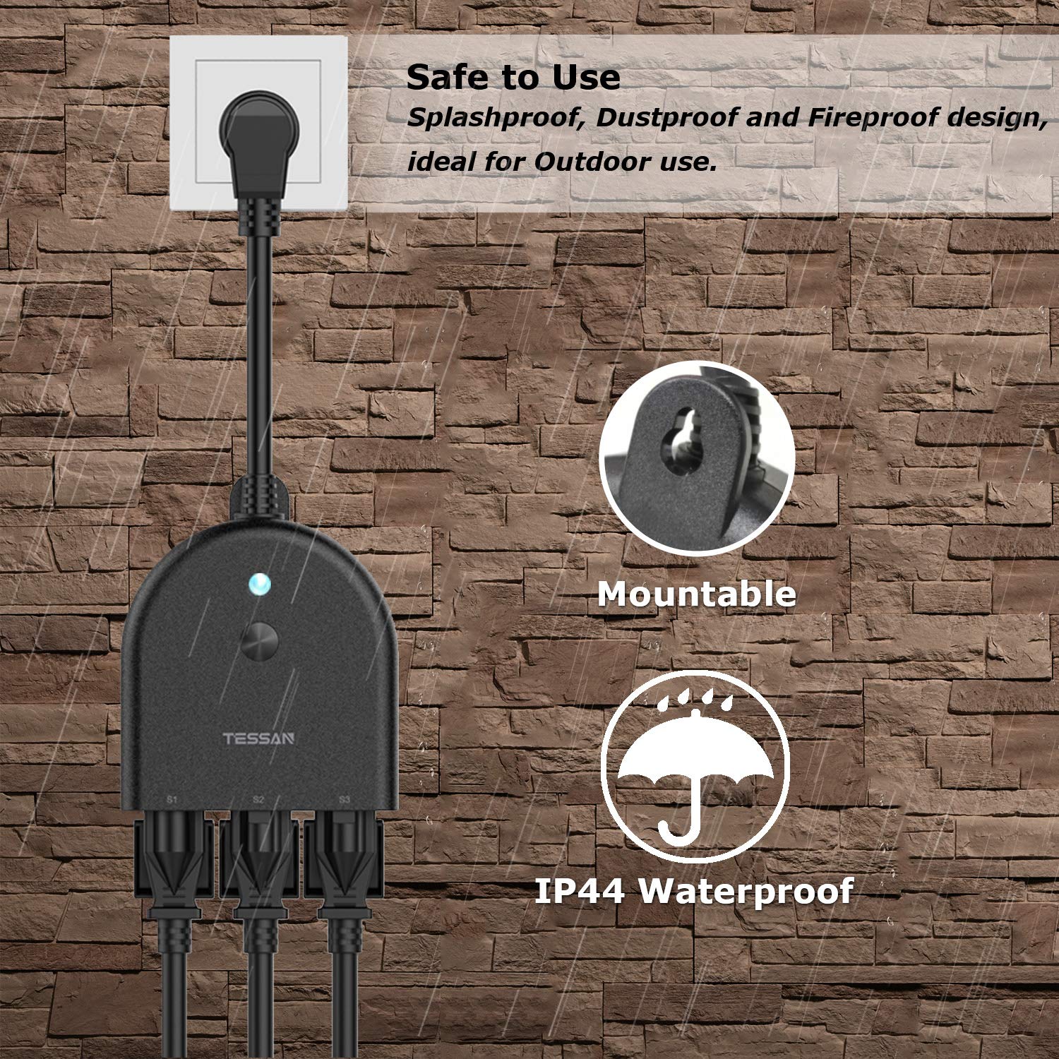 TESSAN Outdoor Smart Plug Waterproof - WiFi Smart Outlet with 3 Individual Sockets, Compatible with Alexa, Google Home & Echo, Remote Control via Smartphone App - Perfect for Patio Lights, Holiday Decorations & Pool Equipment