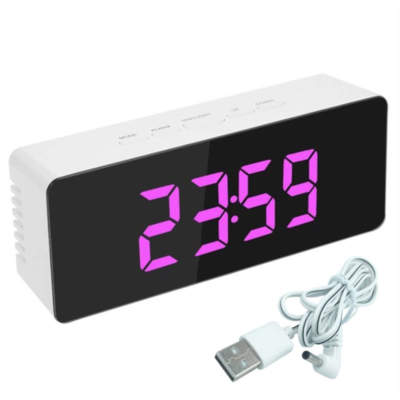 YYOUHE Digital Alarm Clock with LED Display, Mirror, Night Light & Thermometer - Multi-Function Wall/Desk Clock for Bedroom, Office (Pink) - Perfect for Home, Dorm & Travel Use