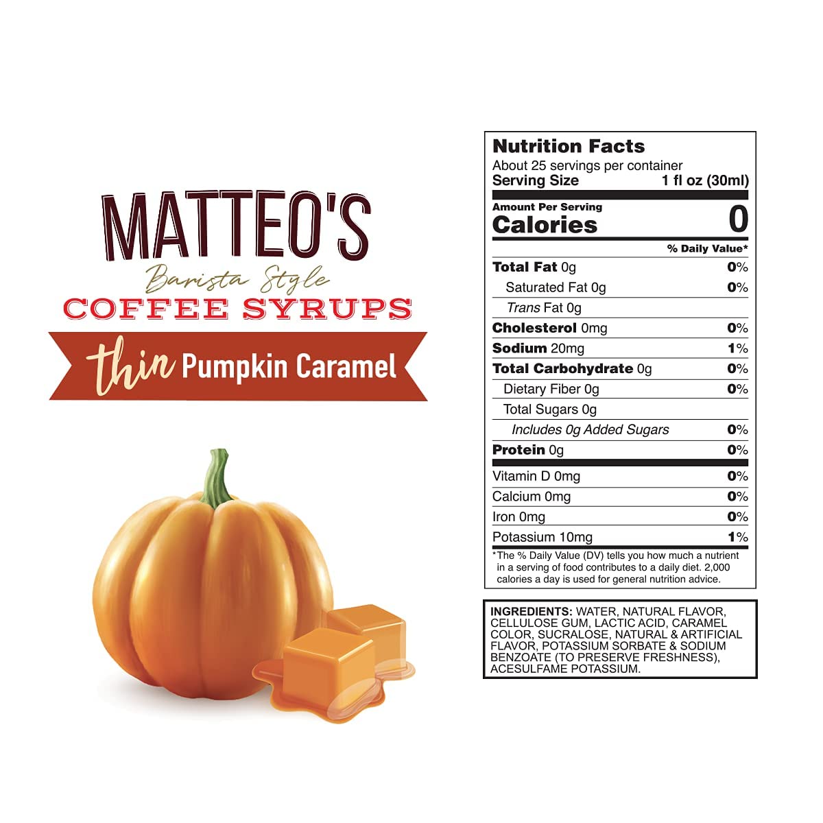 Sugar-Free Pumpkin Caramel Coffee Syrup - Keto Friendly 0 Calorie Flavoring for Lattes & Desserts