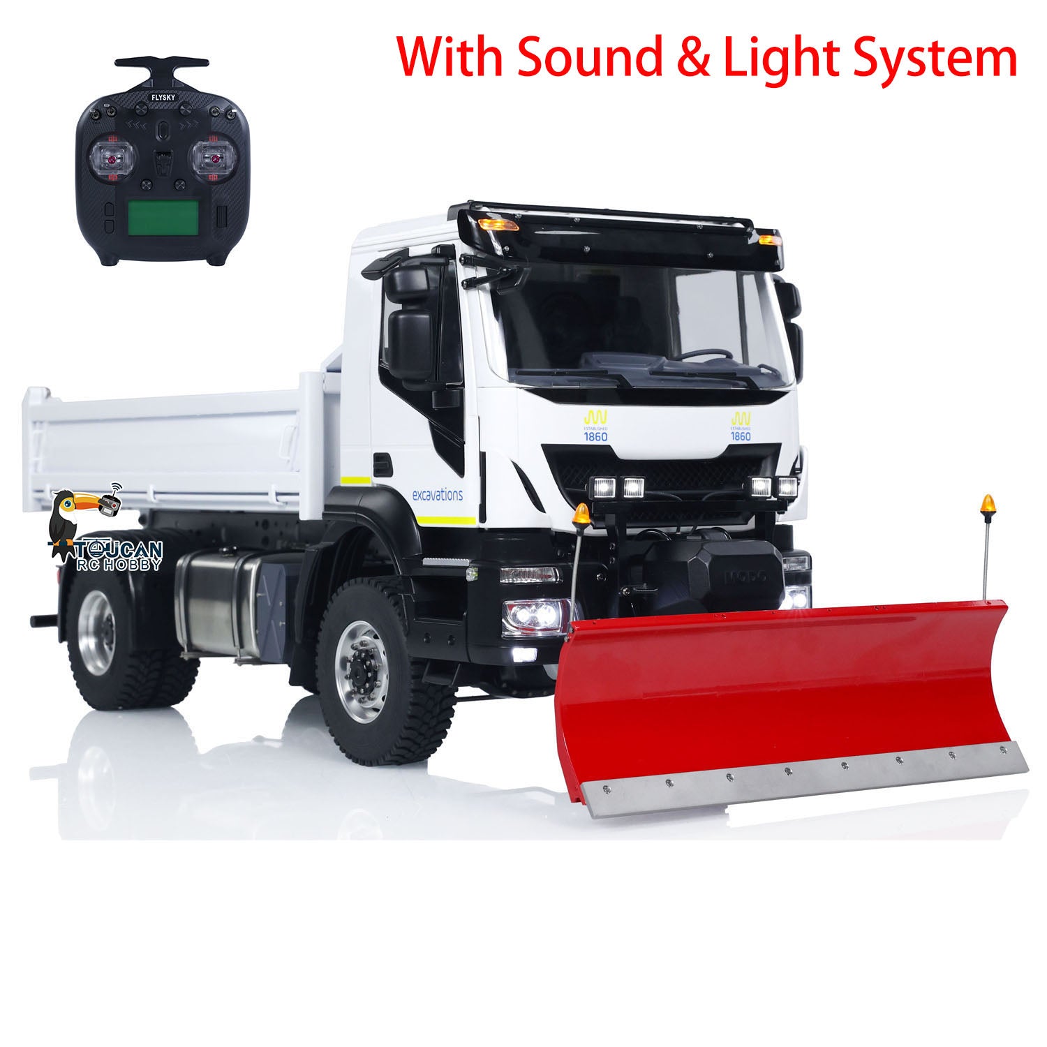 1/14 Scale 4x4 Metal RC Hydraulic Dumper Truck with Snow Blade - Remote Control Tipper Car with Realistic Sound, LED Lights, Pre-Assembled & Painted Body, ESC & Servo - Perfect for Construction Play, Snow Removal & Off-Road Adventure