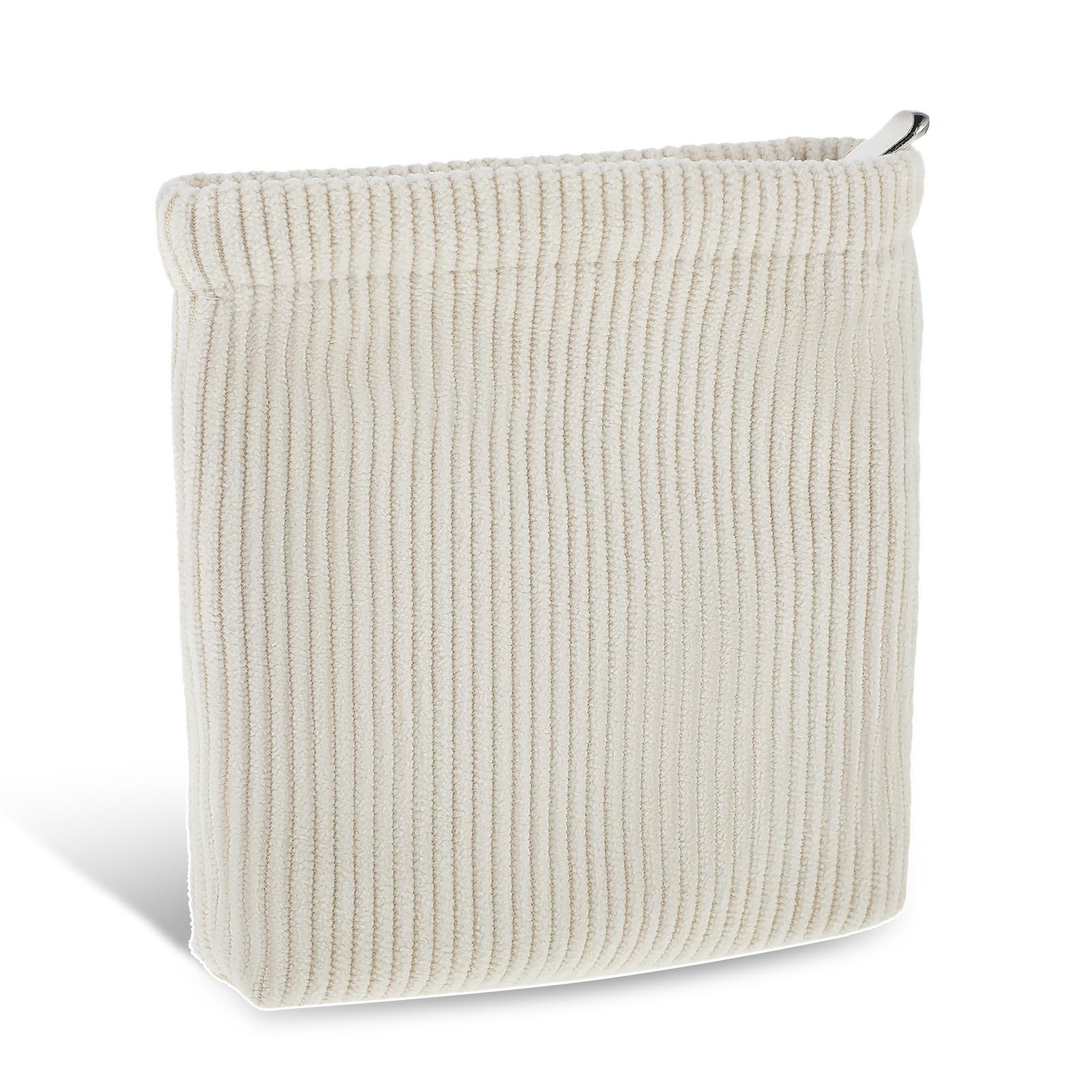 Corduroy Mini Makeup Bag for Women - Small Cosmetic Pouch, Travel Toiletry Organizer & Coin Purse - Portable Cream White Handbag for Daily Use, School, Office & Travel Accessories Storage