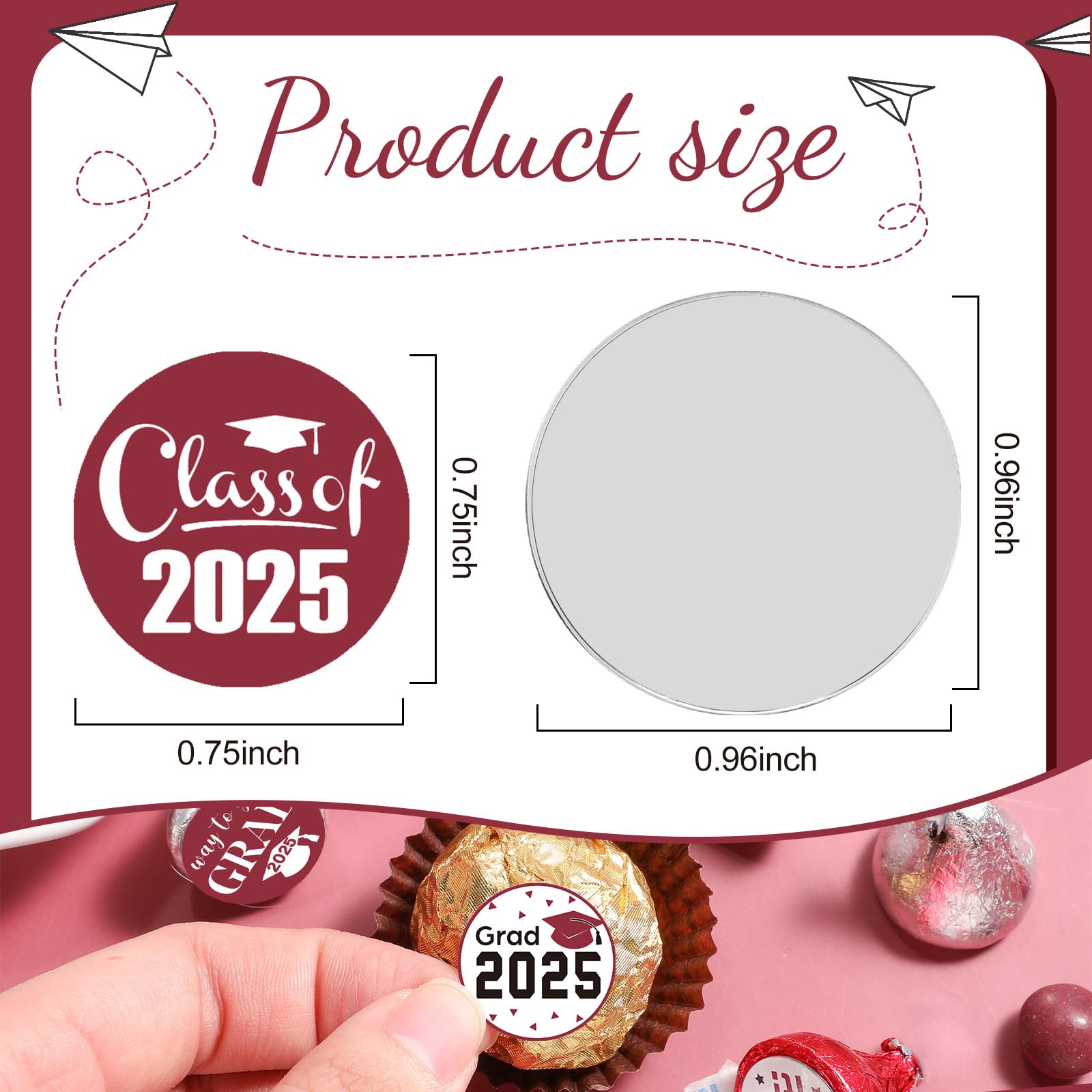 504-Piece 2025 Graduation Stickers Set - Congrats Grad Senior Class of 2025 Party Favors, Candy & Chocolate Labels for High School, College, Doctorate Celebrations (Maroon) | Perfect for Graduation Party Decorations, Gift Wrapping & Scrapbooking