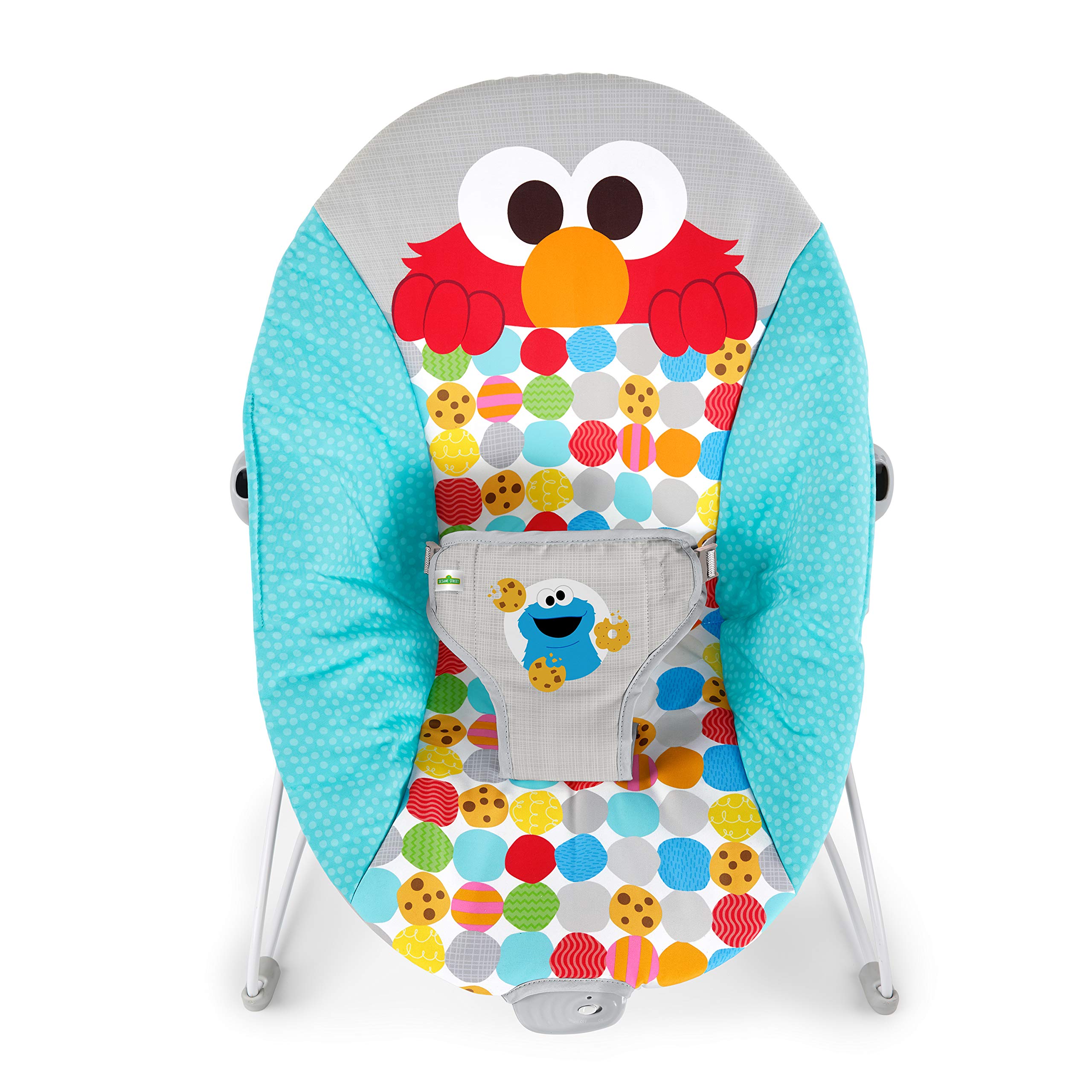 Bright Starts Sesame Street Baby Bouncer with Soothing Vibrations - Infant Seat for 0-6 Months (Up to 20 lbs) - Features Elmo, Cookie Monster & Big Bird - Removable Toy Bar - Perfect for Playtime, Naps & Soothing Fussy Babies