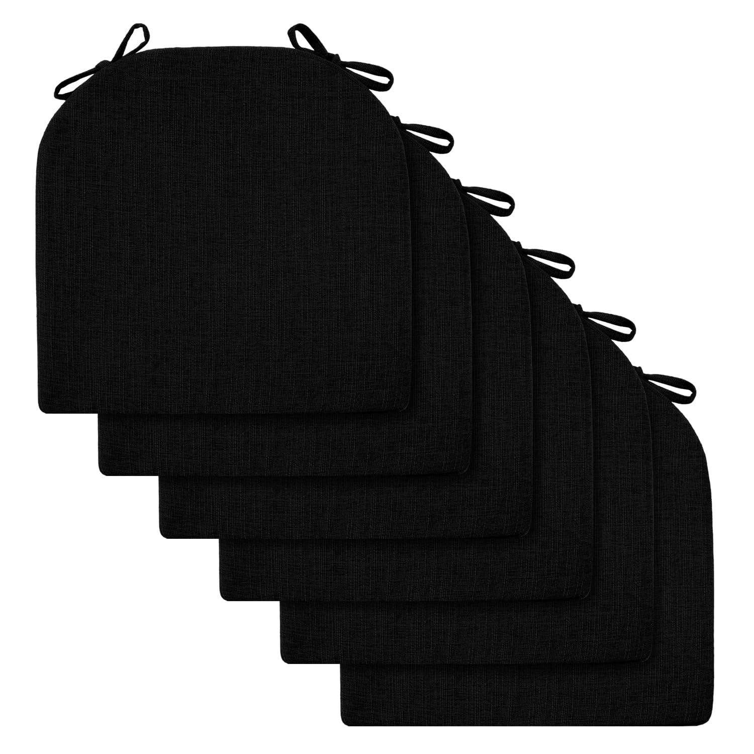 Premium 16x16 Inch Dining Chair Cushions Set of 6 - Soft Textured Foam Seat Pads with Secure Ties & Non-Slip Backing for Kitchen, Office, and Living Room Chairs - Comfortable Black Home Decor Accessories (2