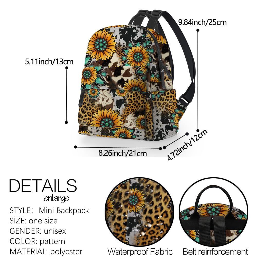 Deanfun Mini Backpack - Fashion Cow Print Leopard Sunflower 3D Printing Small Water Resistant Backpack for Women & Teens - Perfect for Travel, School, Hiking & Daily Use